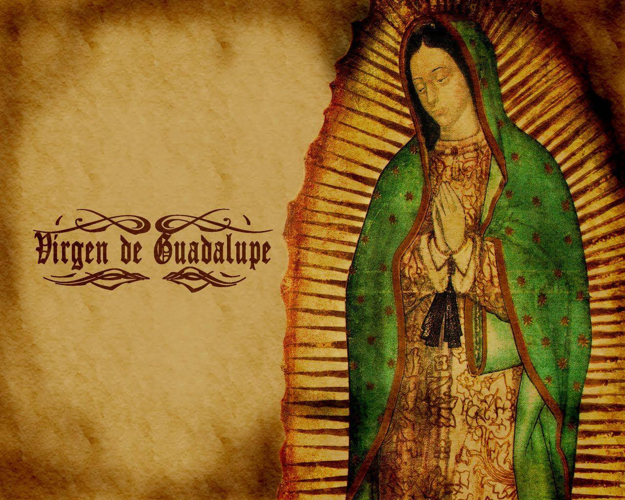 Vibrant Depiction Of Virgen De Guadalupe On Parchment Background