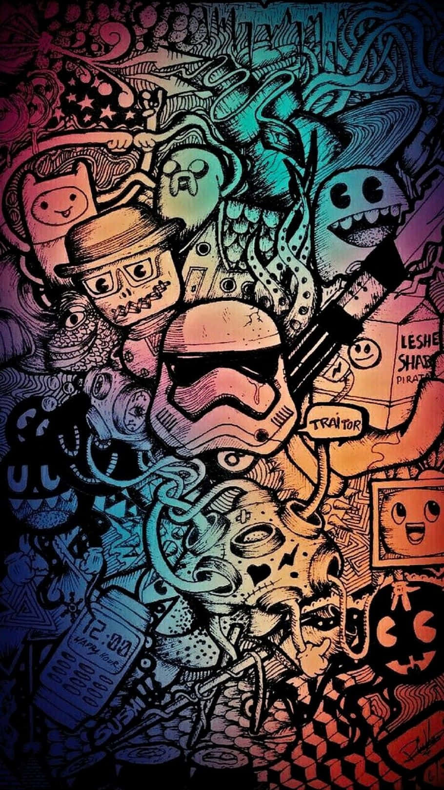 Vibrant Doodle Artwork Phone Wallpaper Background