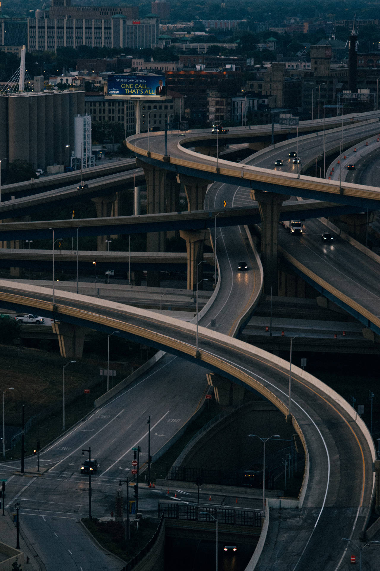 Vibrant Evening In Milwaukee's Freeway System Background