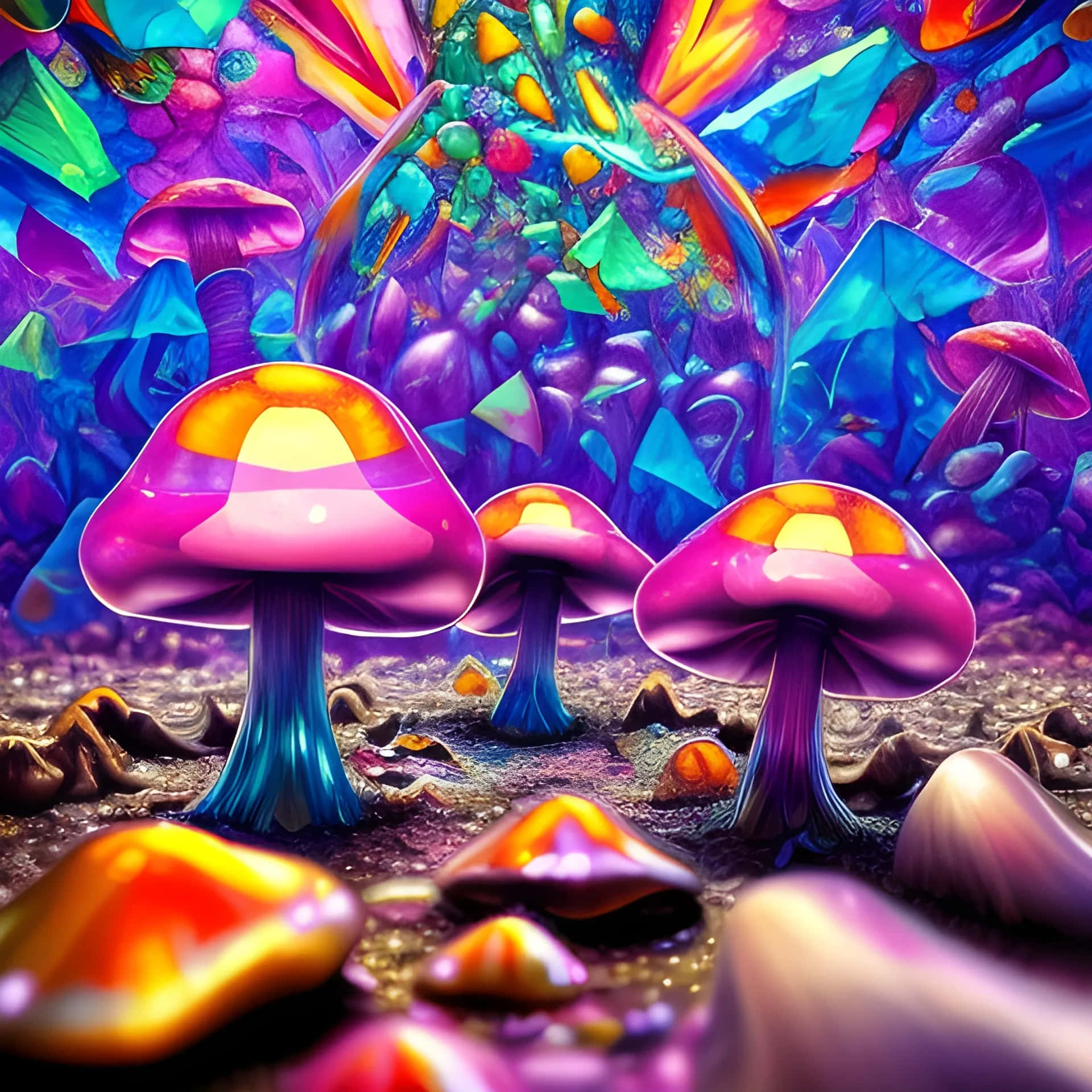 Vibrant Fantasy Mushroom Forest Background