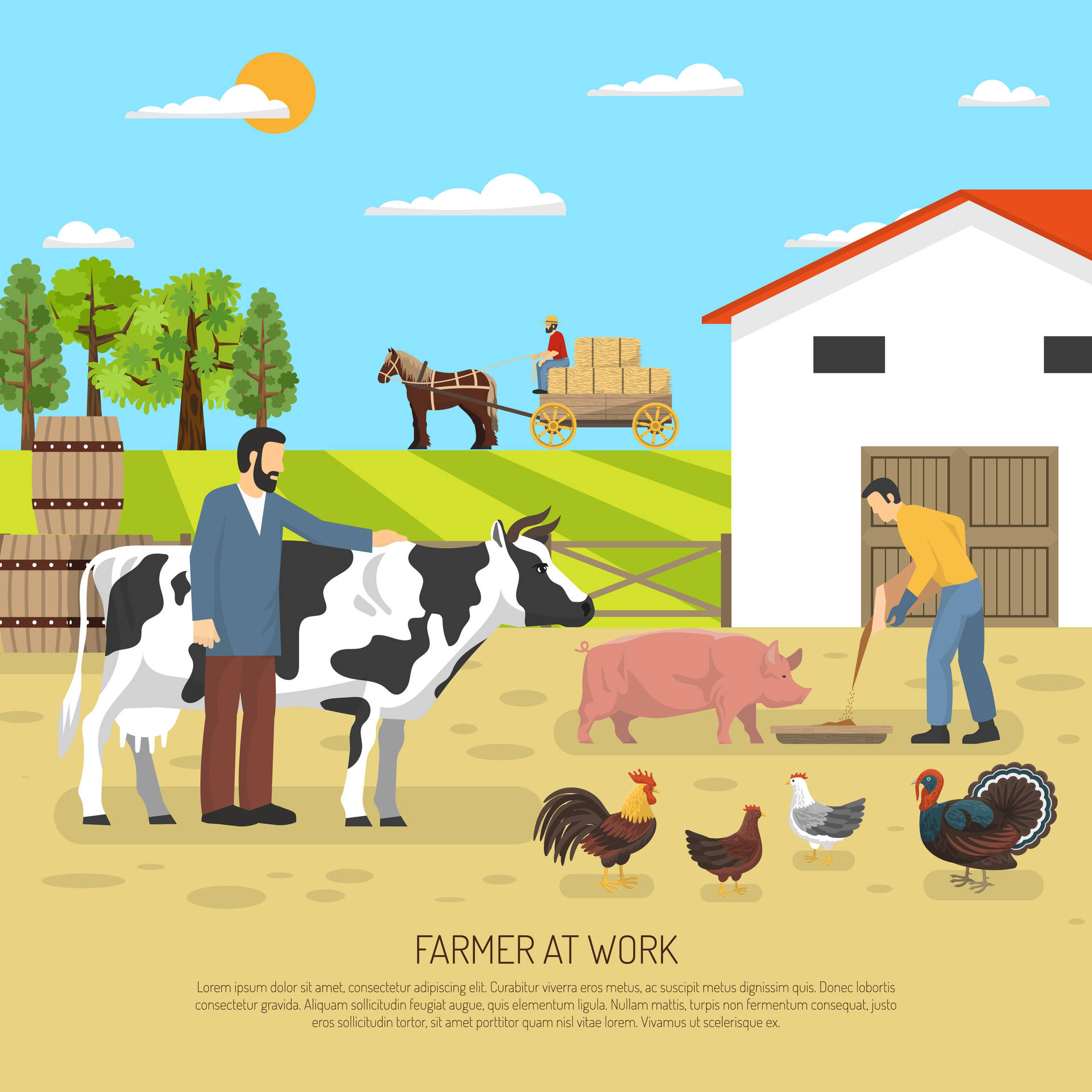 Vibrant Farming Scene With Hardworking Farmer