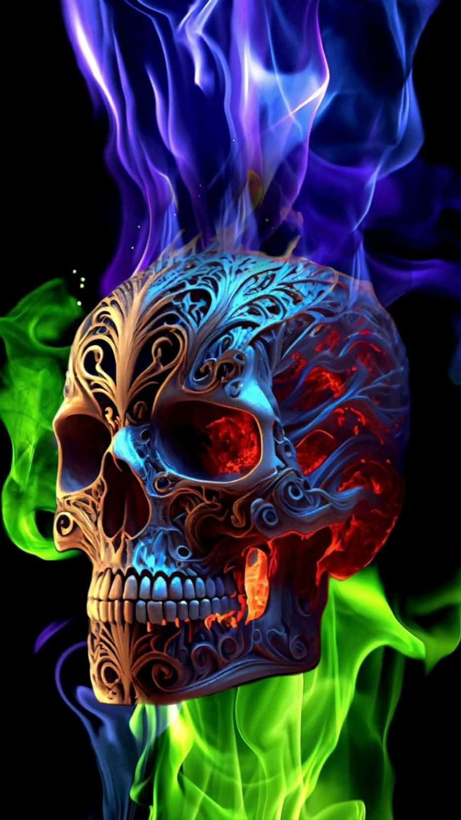 Vibrant_ Fire_ Skull_ Art Background