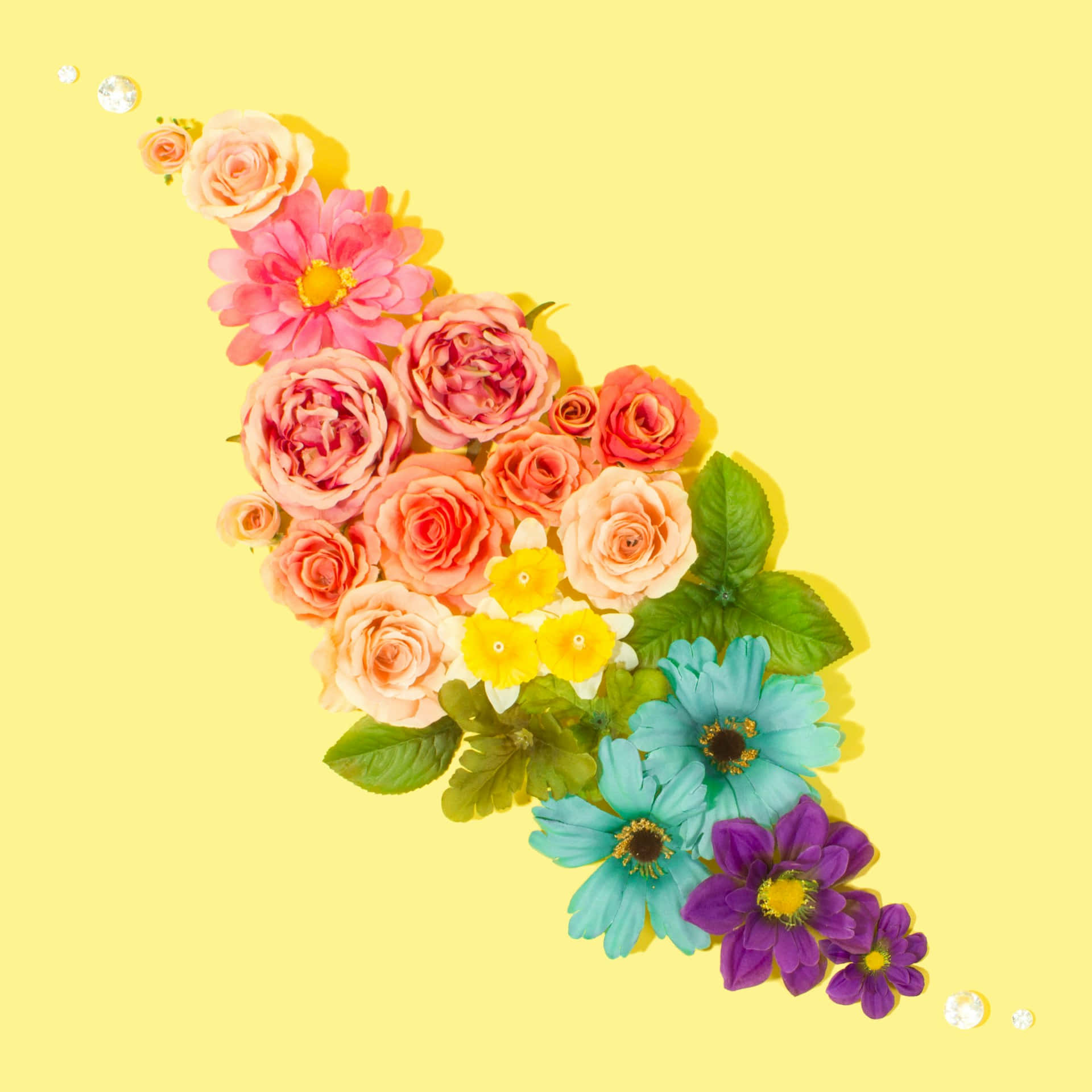 Vibrant Floral Arrangement Yellow Background Background