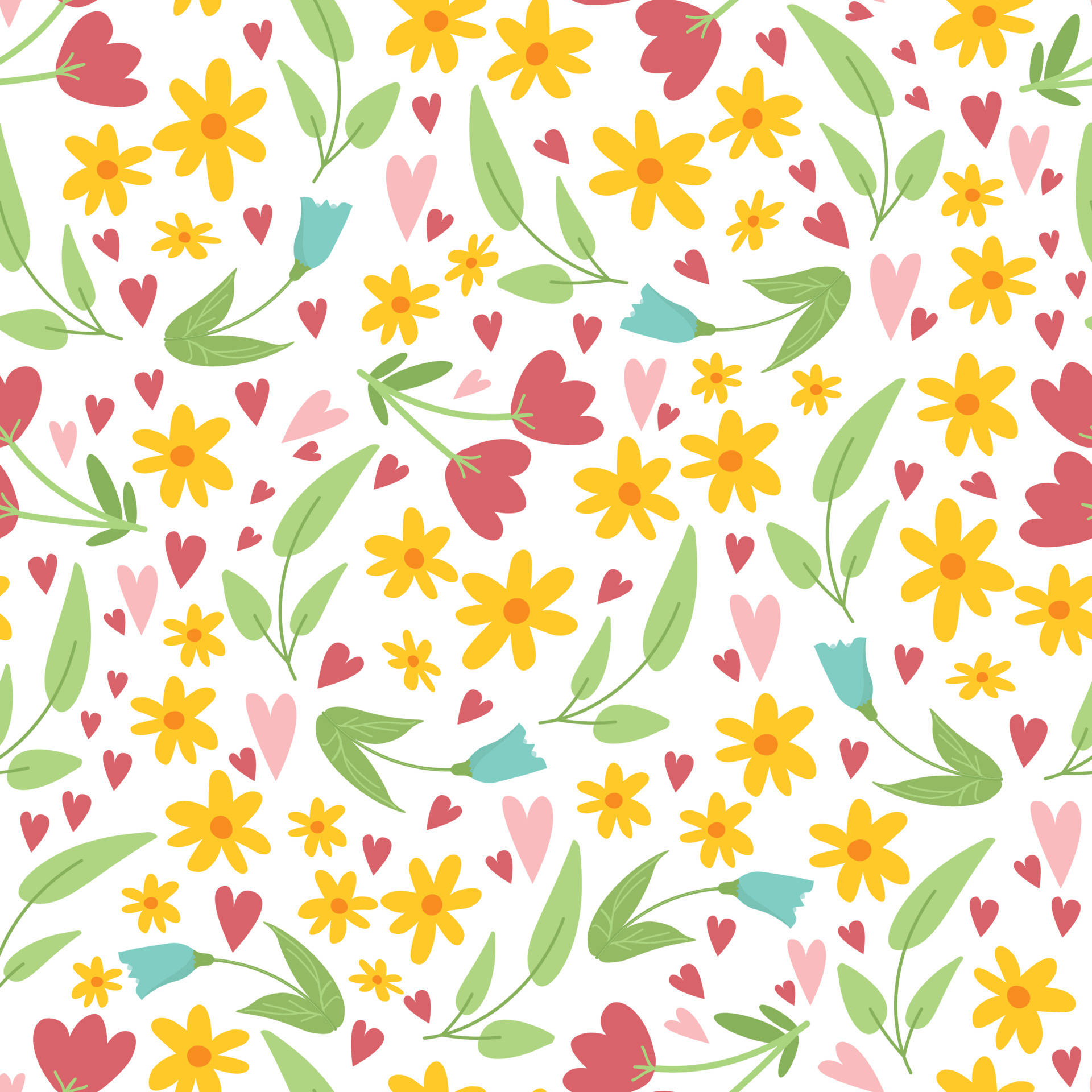 Vibrant Flower Design With Colorful Hearts Background