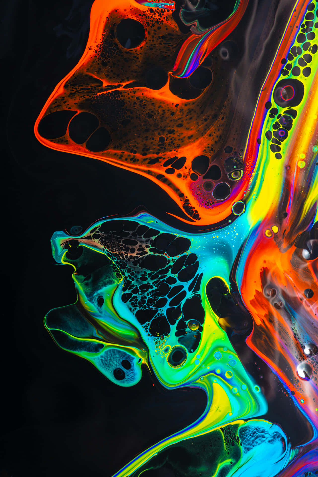 Vibrant Fluid Art Black Neon4 K Background