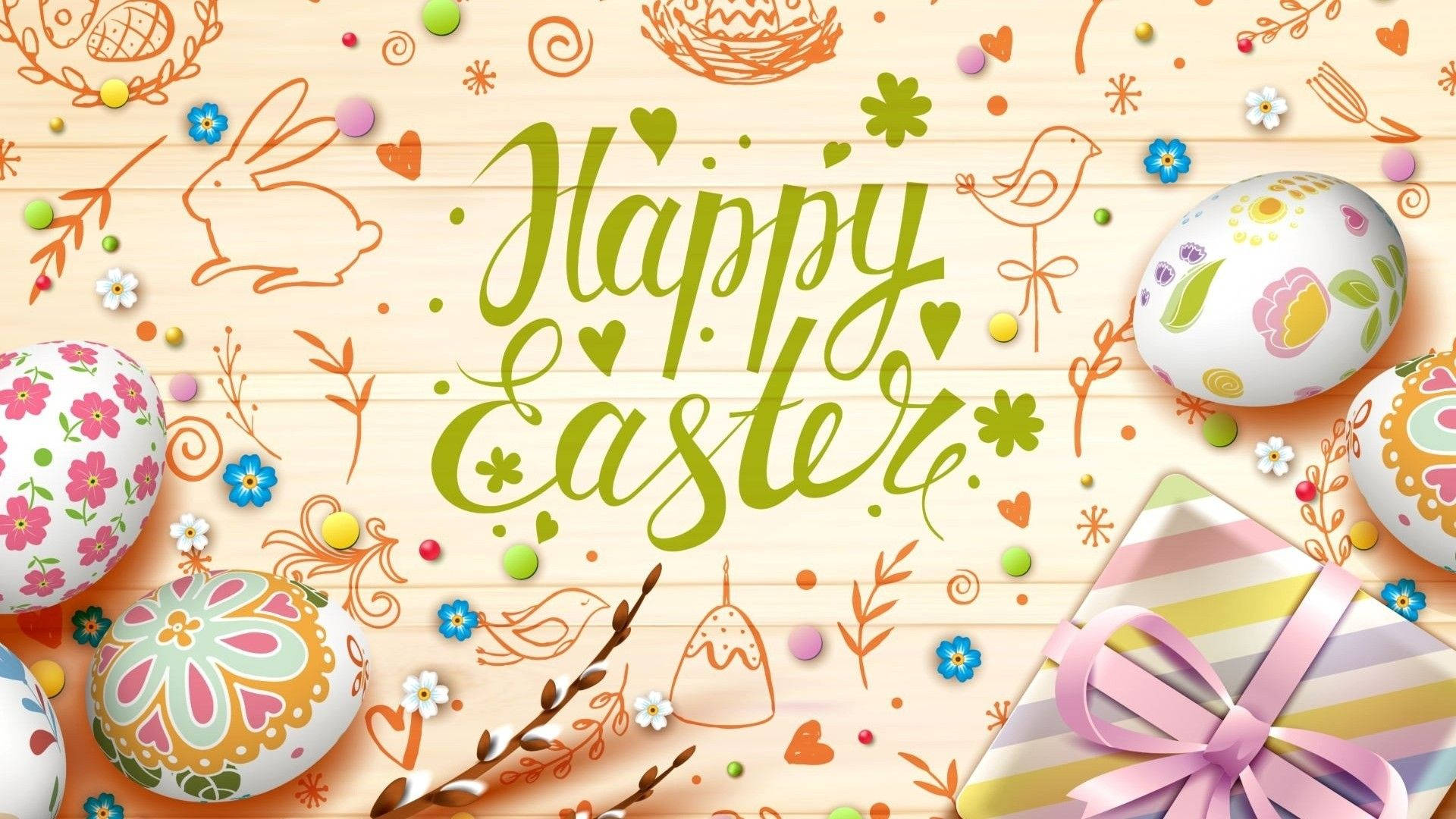 Vibrant Happy Easter Digital Doodles Poster Background
