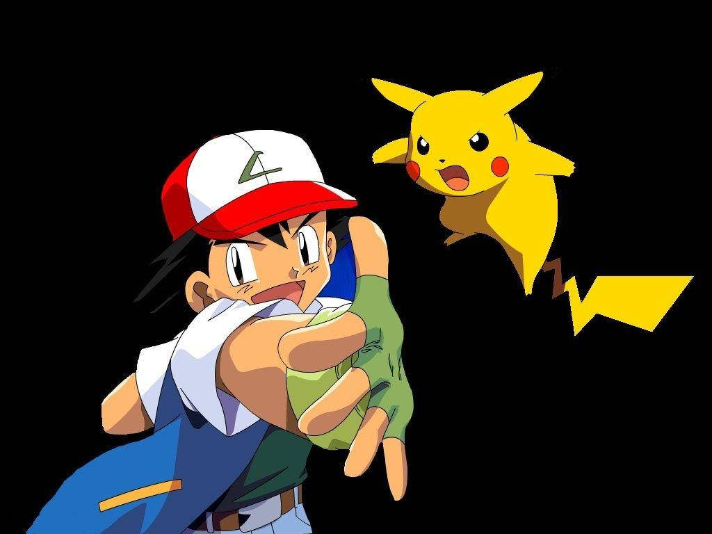 Vibrant Hd Image Featuring The Inseparable Pair, Ash And Pikachu Background