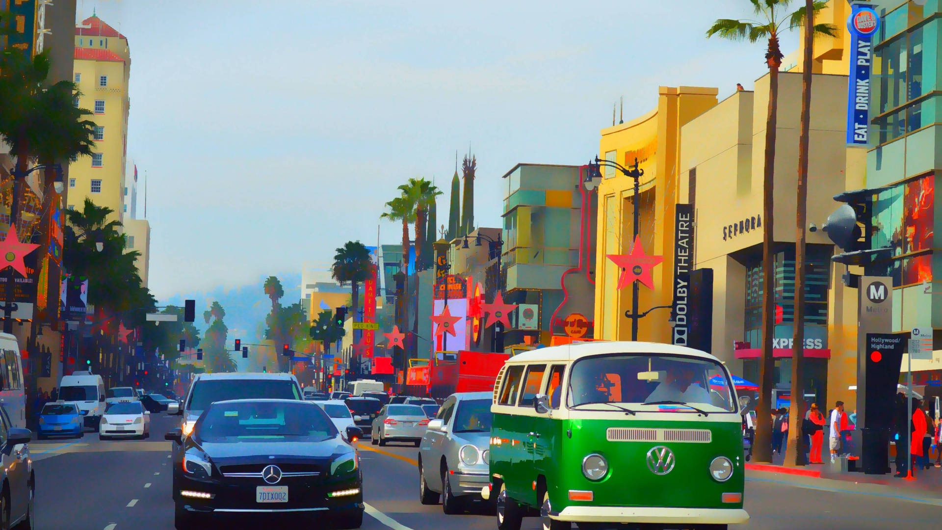 Vibrant Hollywood Boulevard Art Background