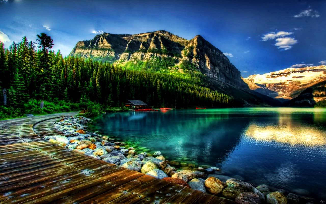 Vibrant Mountain Lake Scenic Background