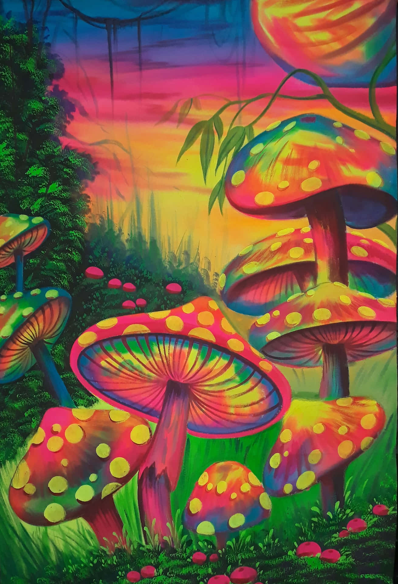 Vibrant Mushroom Fantasy Art Background