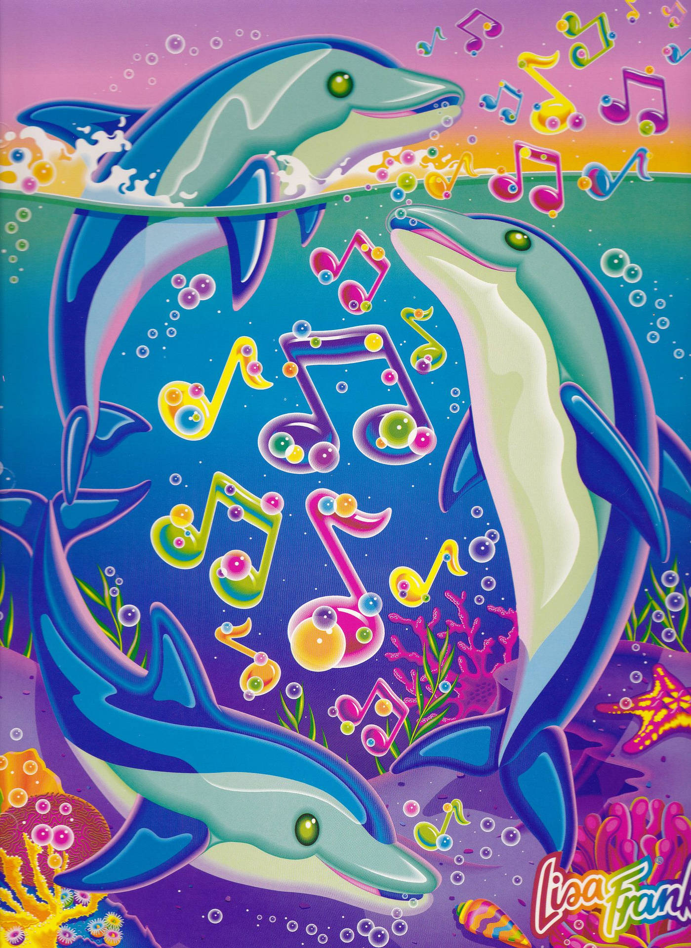 Vibrant Musical Dolphins By Lisa Frank Background