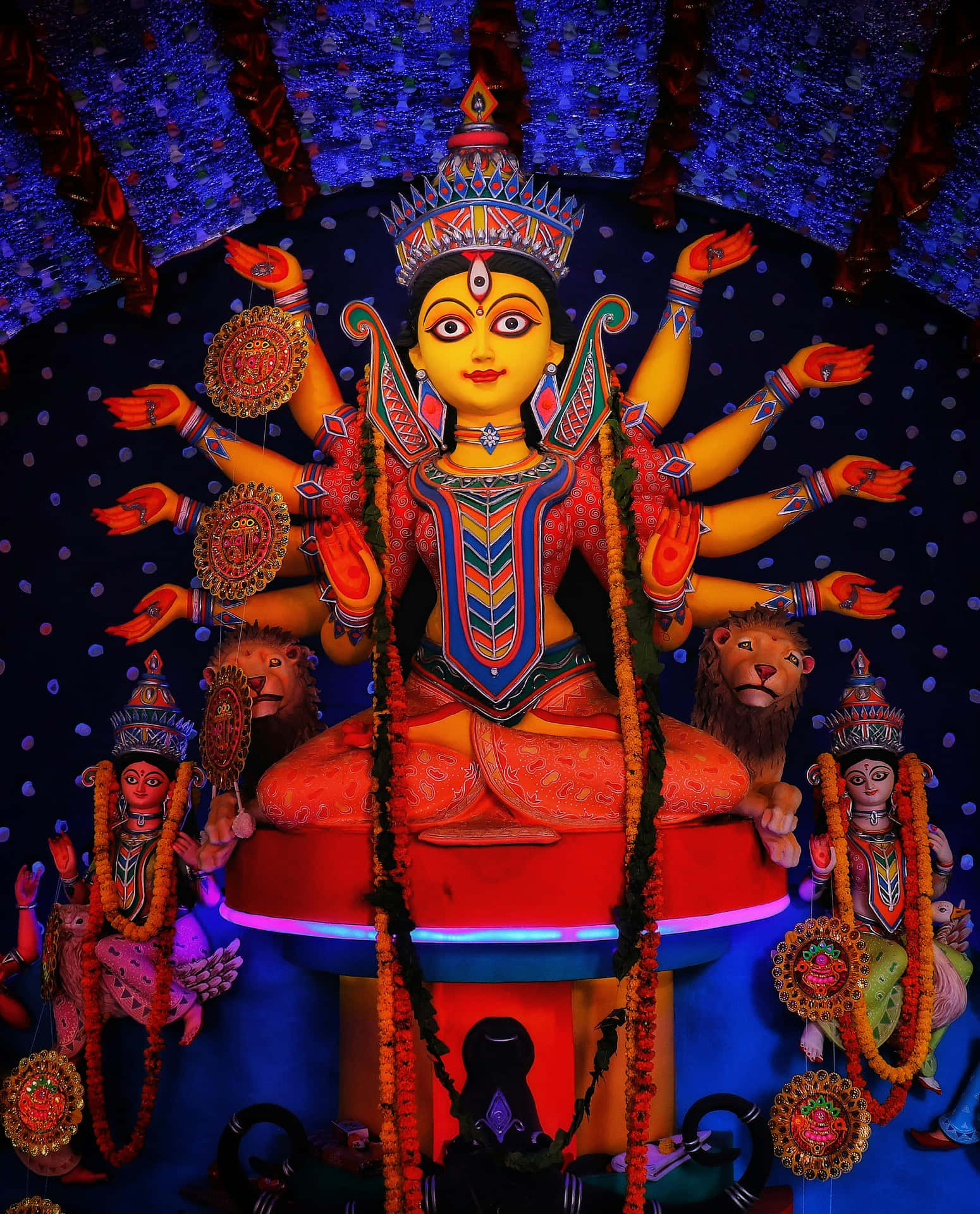 Vibrant Nav Durga Idol Background