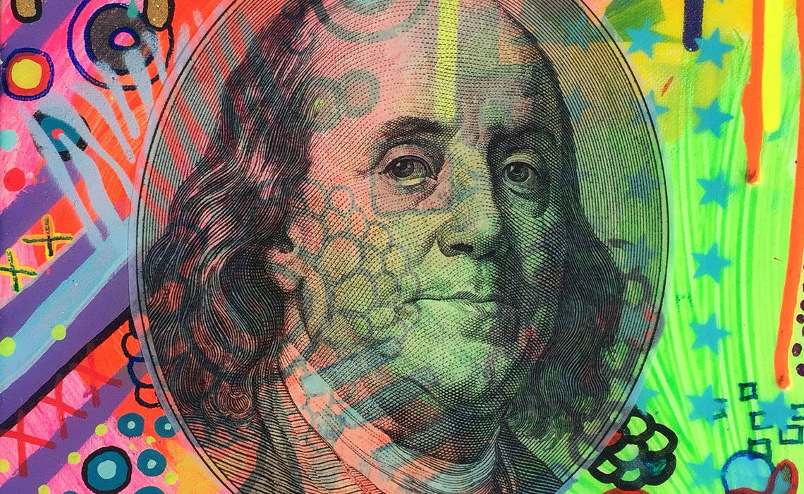 Vibrant Neon Doodle Art Of Benjamin Franklin Background