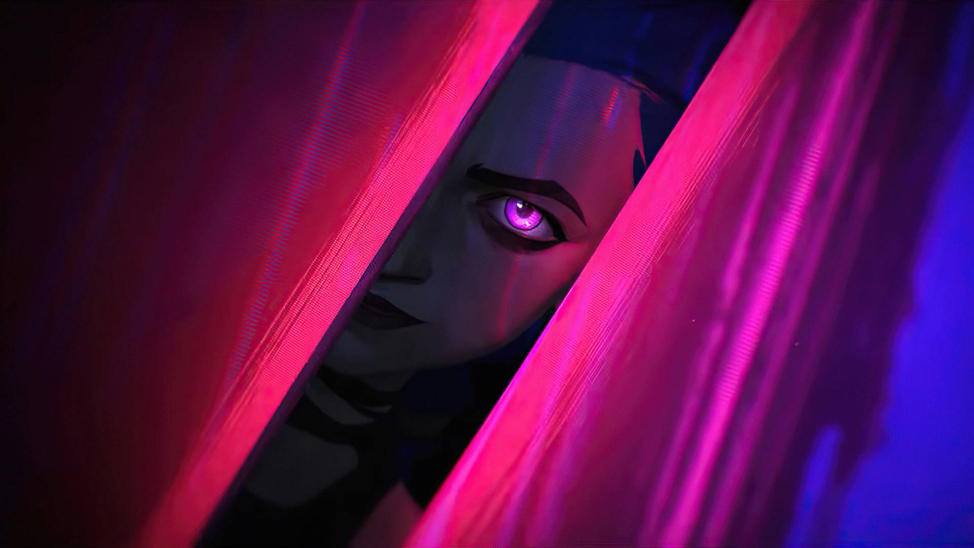 Vibrant Neon Pink Eyes Of Jinx On Desktop