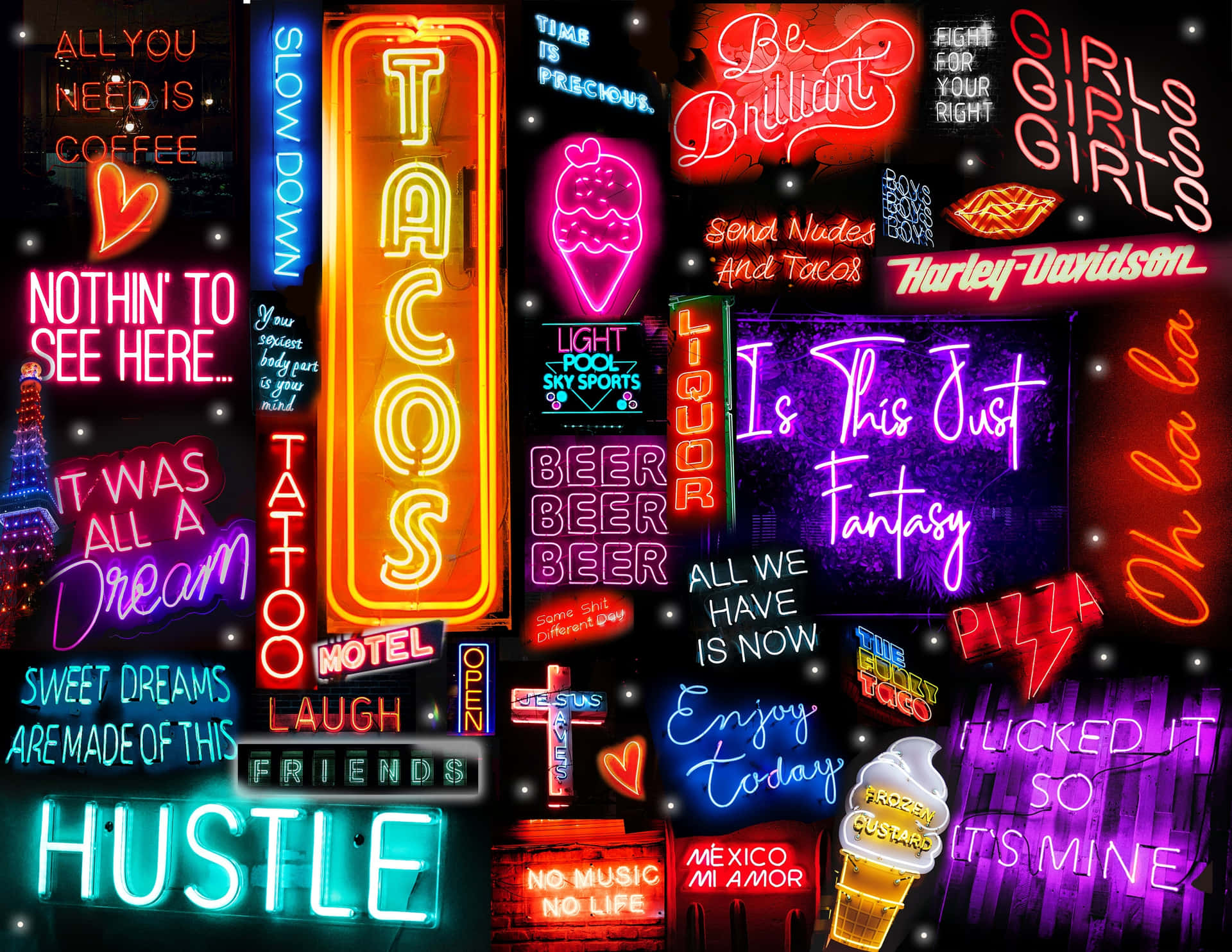 Vibrant Neon Signs Collage