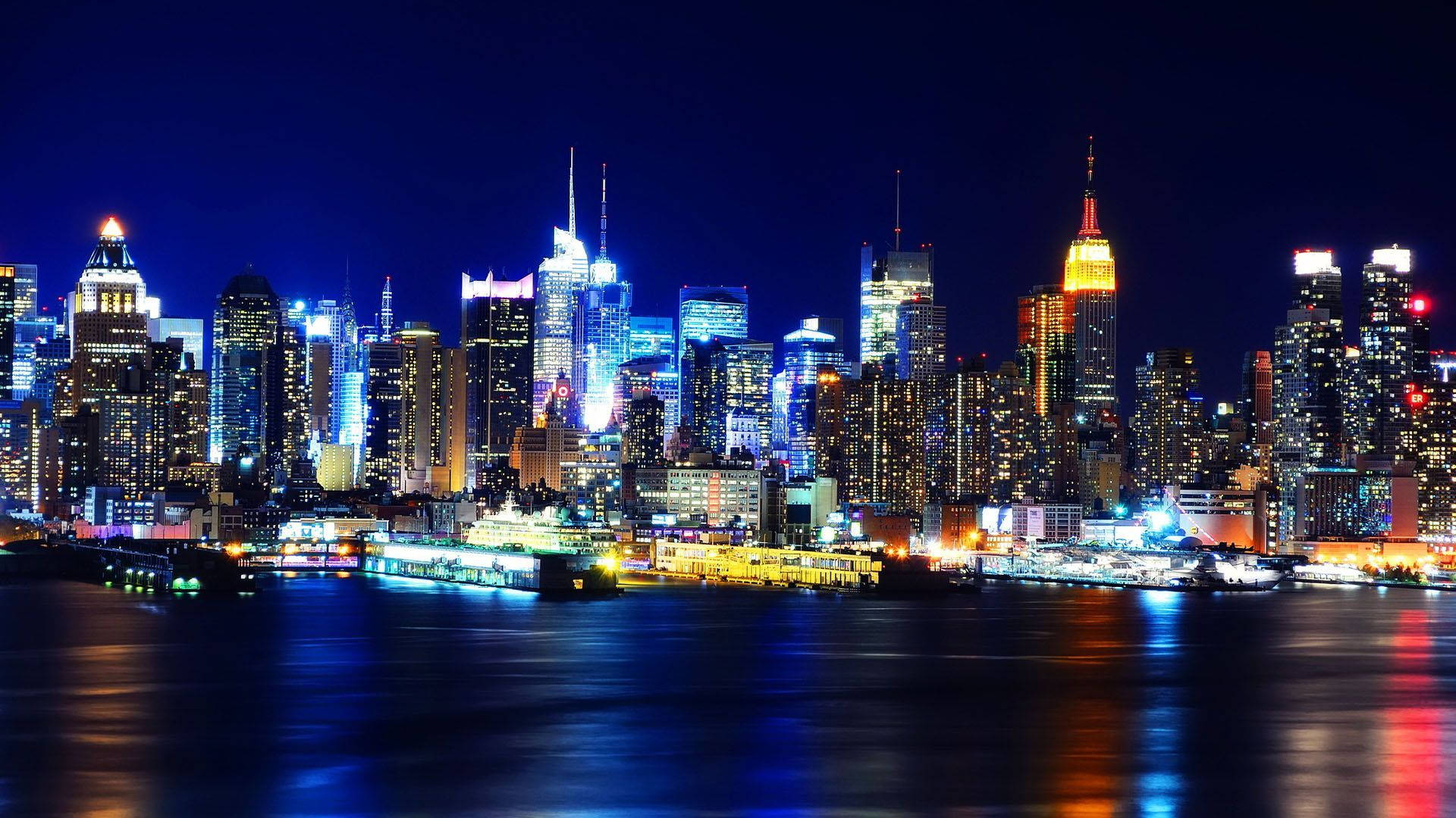 Vibrant New York Skyline At Night Background