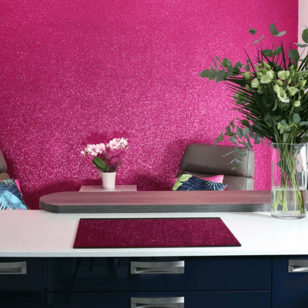 Vibrant Pink Glitter Wall Interior Background