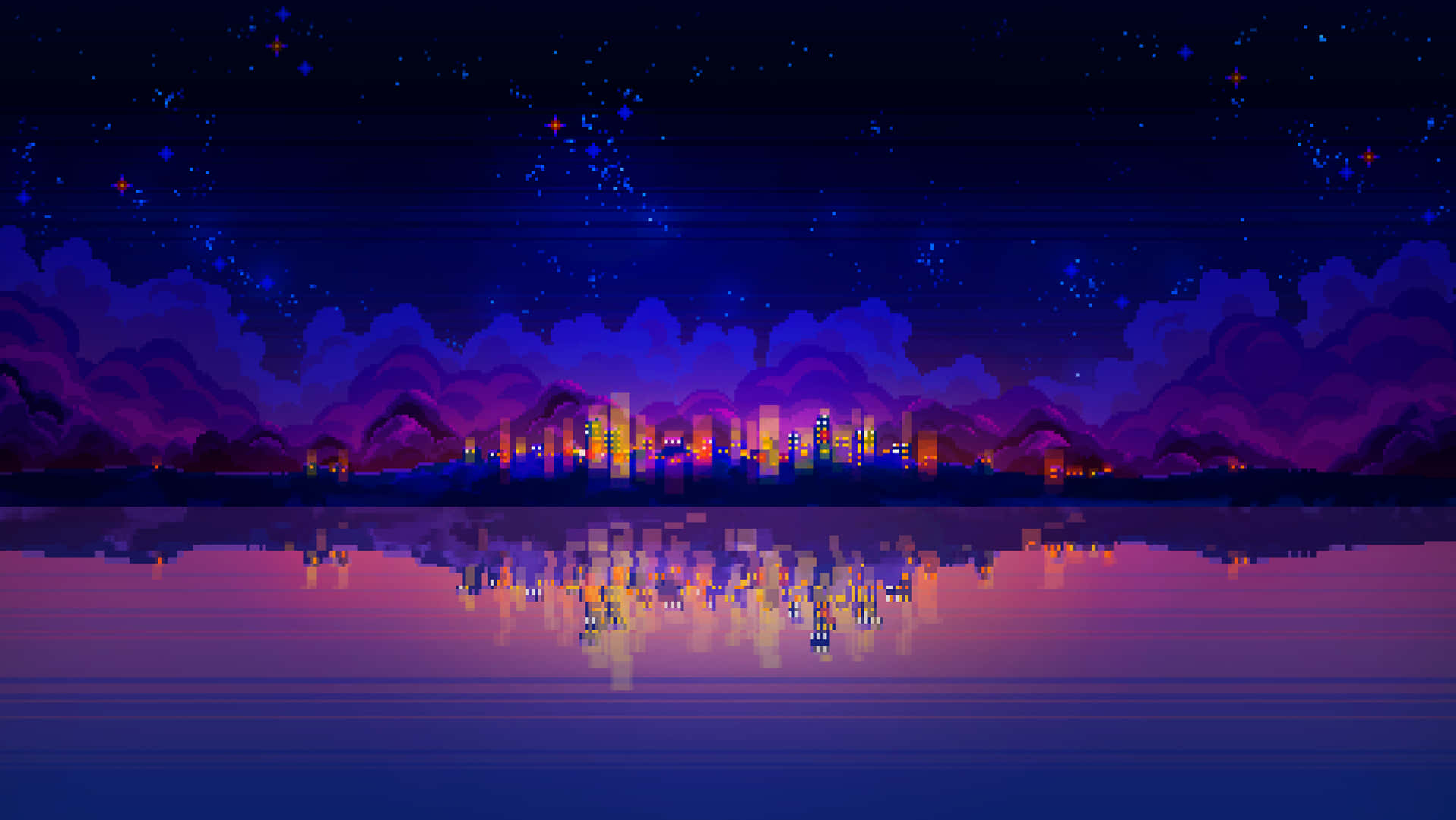 Vibrant Pixel Art Cityscape Background