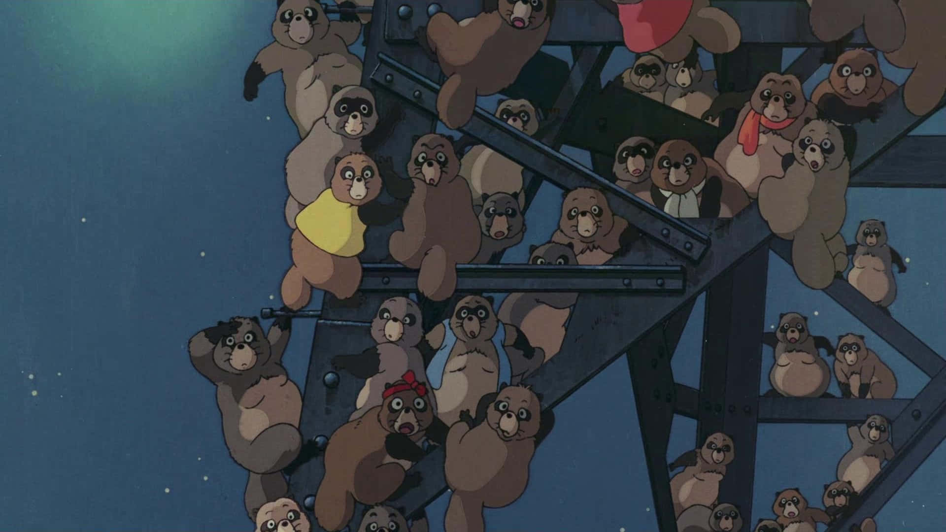 Vibrant Pom Poko Characters In Action Background