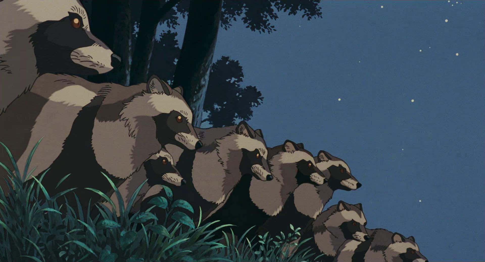 Vibrant Pom Poko Wallpaper Featuring Tanuki Characters Background