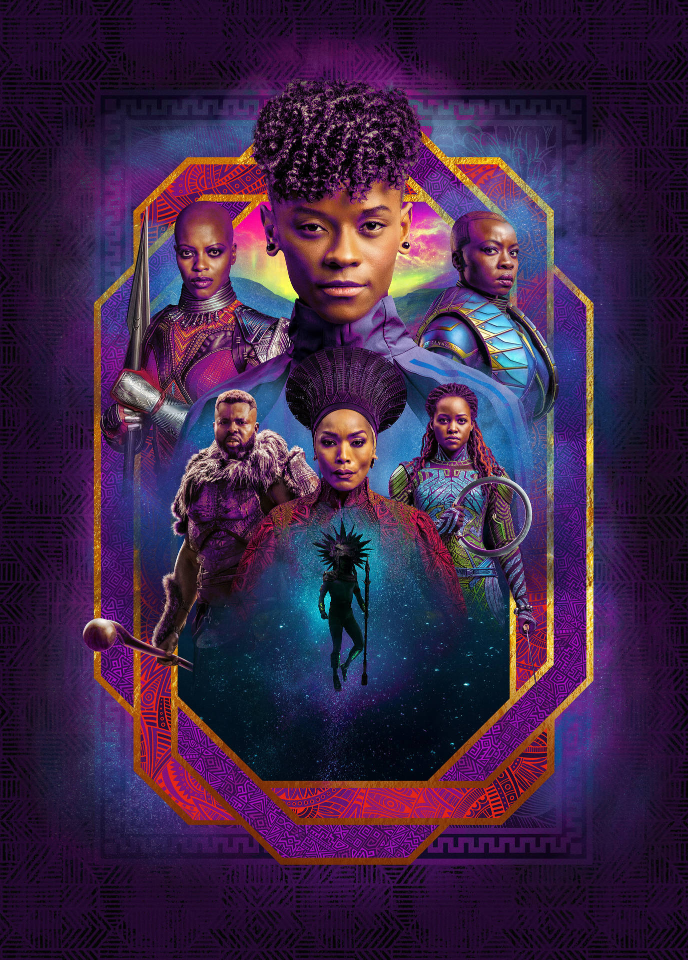 Vibrant Poster Featuring Wakanda Forever Characters Background