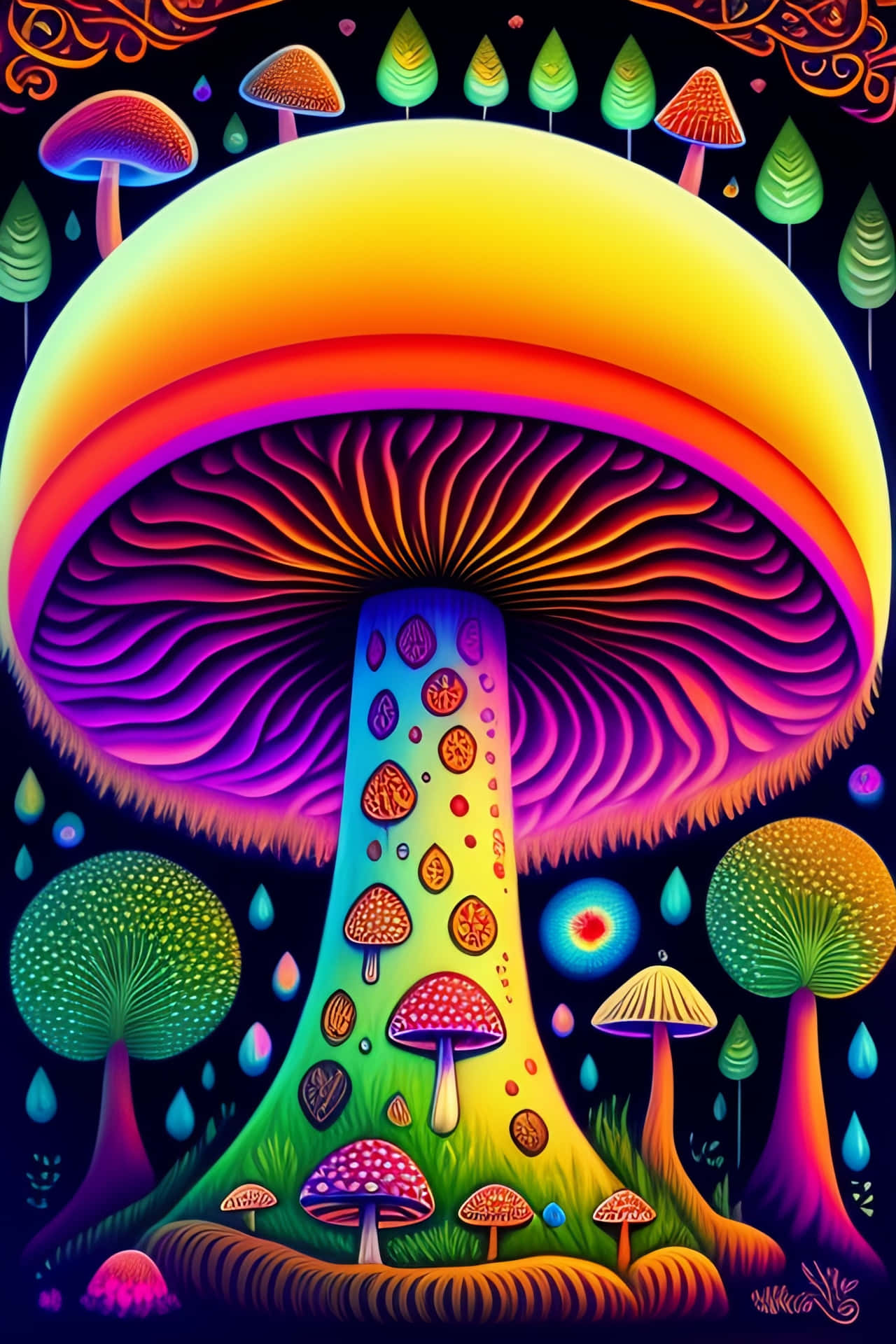Vibrant Psychedelic Mushroom Art Background