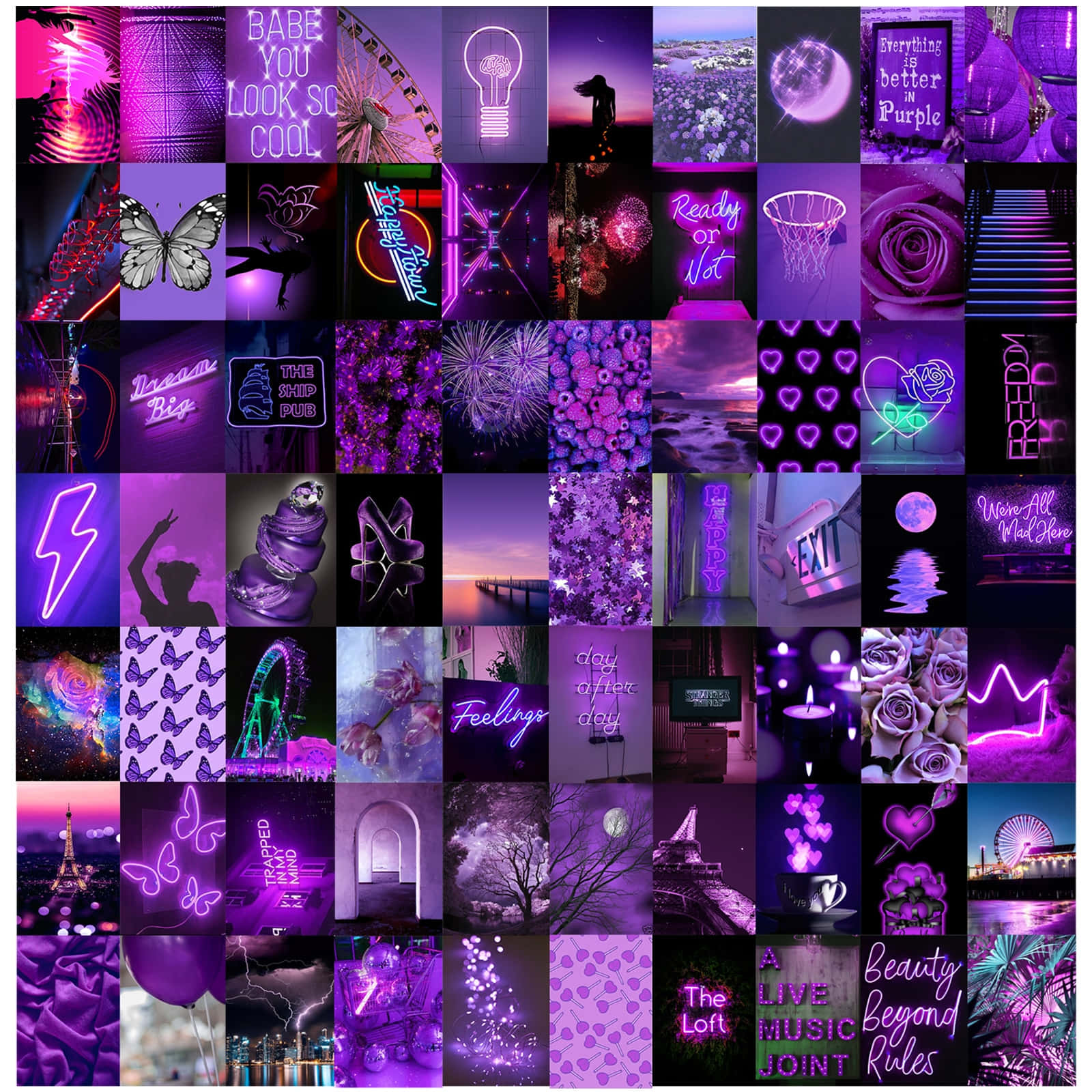 Vibrant Purple Aesthetic Collage Background