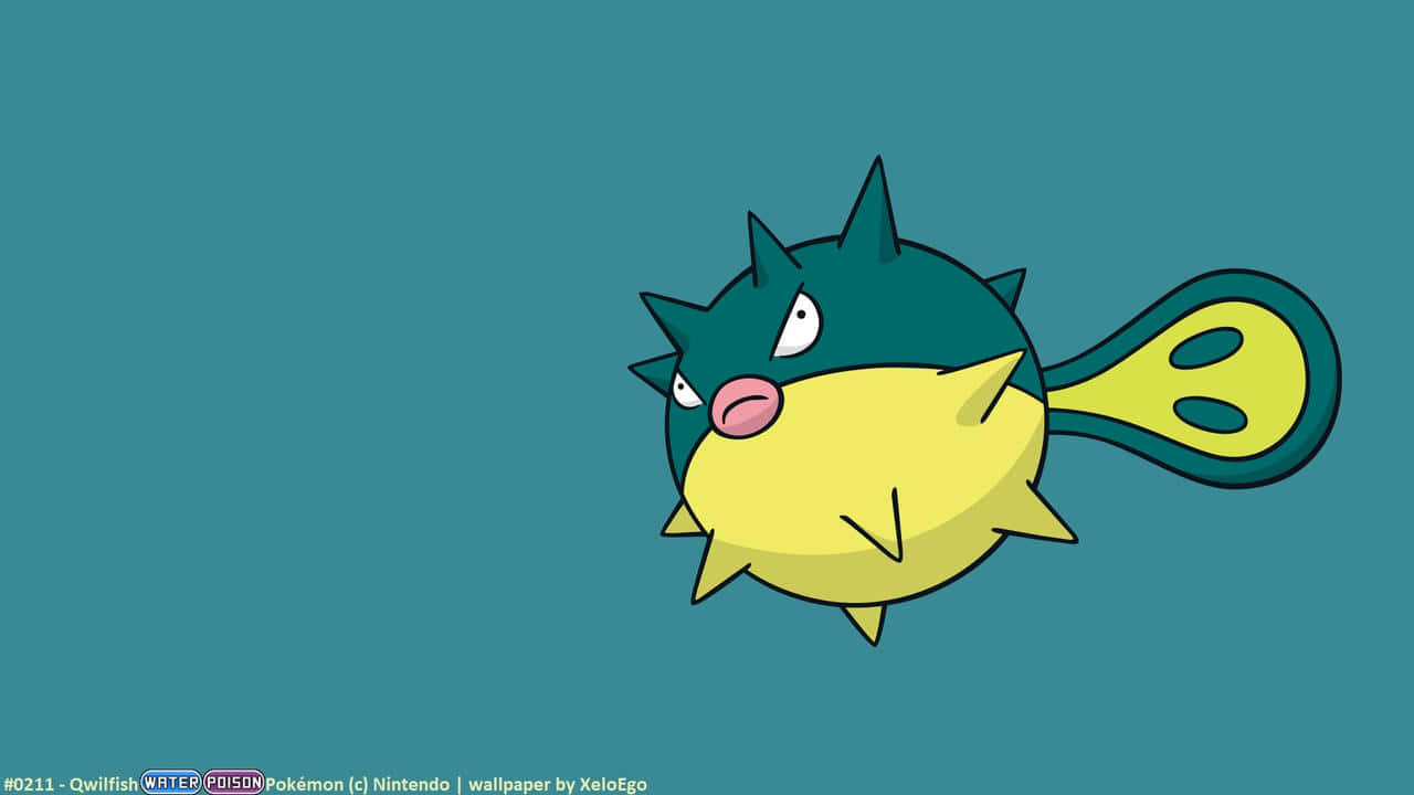 Vibrant Qwilfish On A Teal Background Background