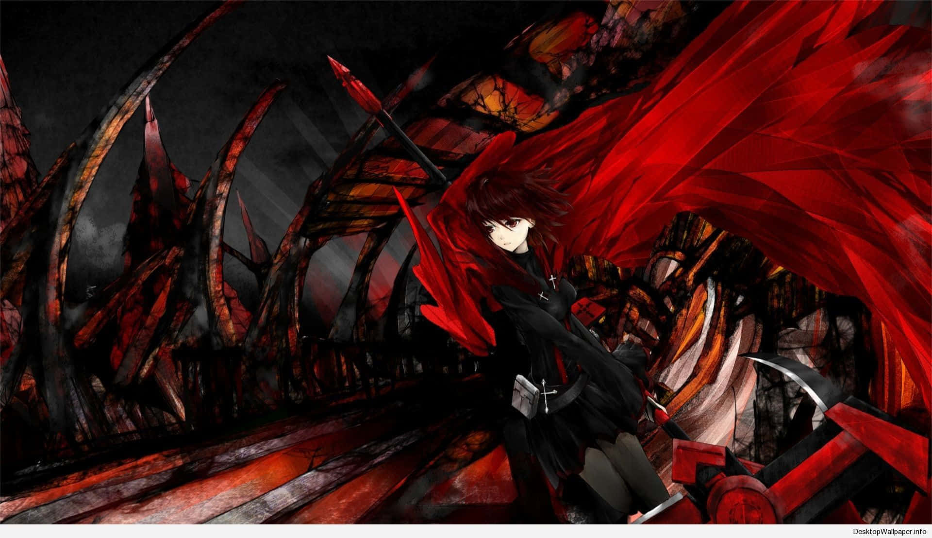 Vibrant Red And Black Anime Scene Background