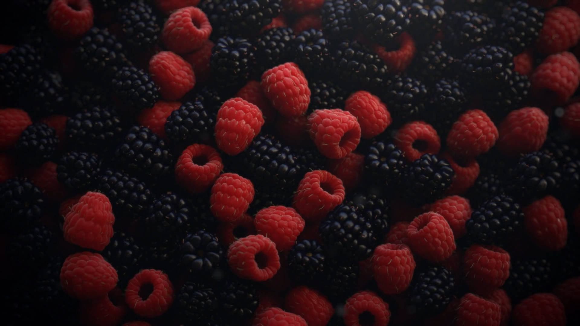 Vibrant Red And Black Raspberries In A Natural Setting