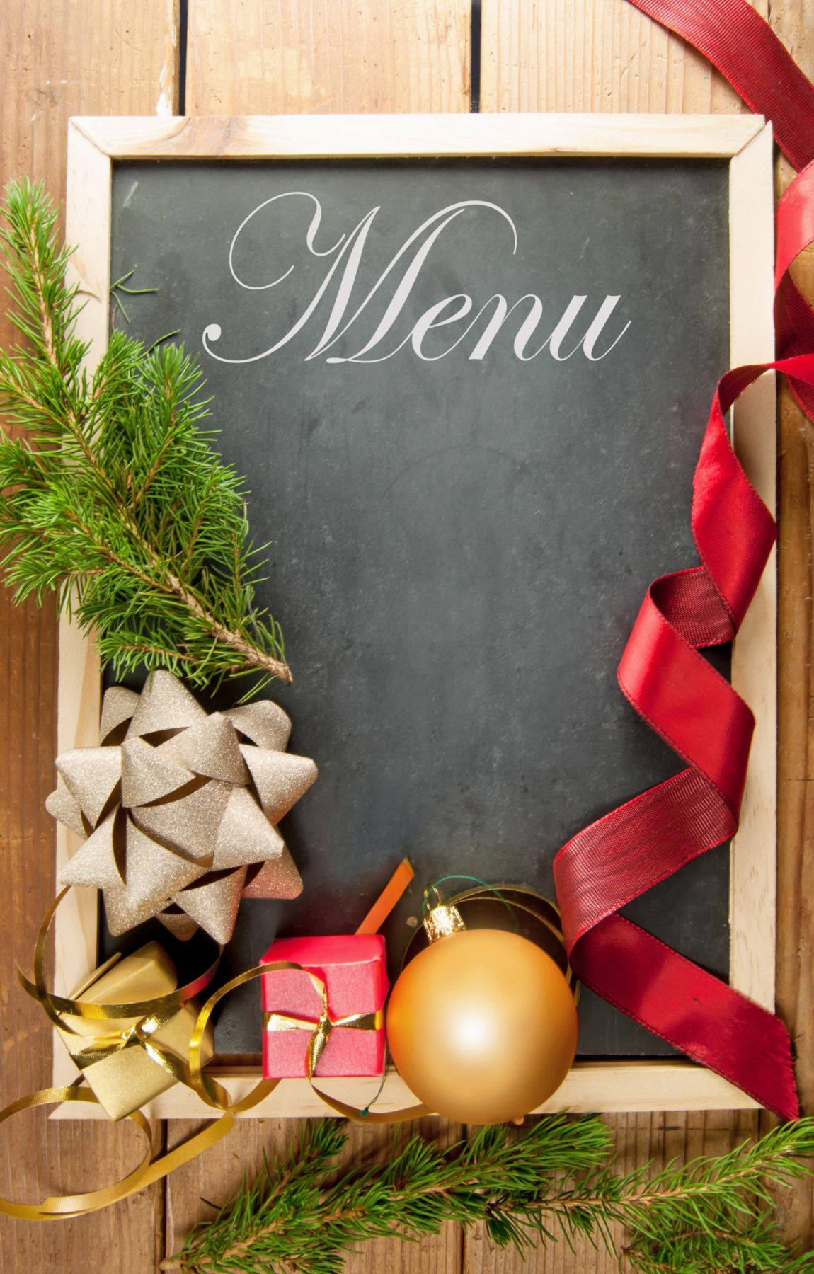 Vibrant Red Ribbon On A Menu -flat Lay Image Background