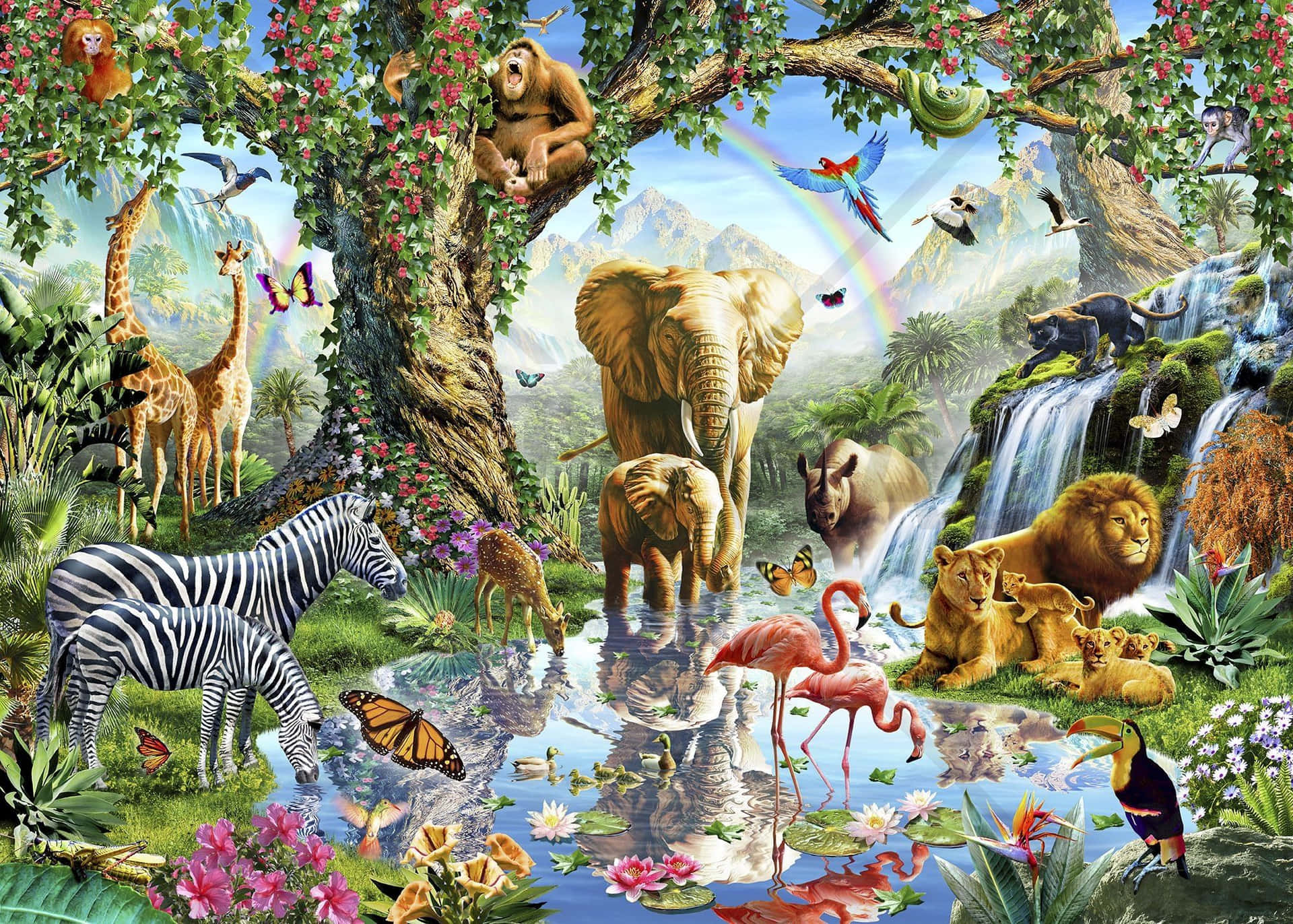 Vibrant Safari Wildlife Collage Background