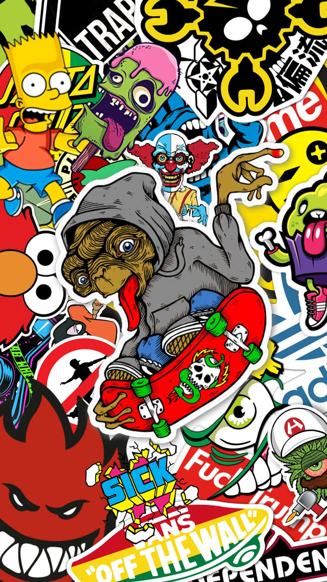 Vibrant_ Skateboard_ Stickers_ Collage Background