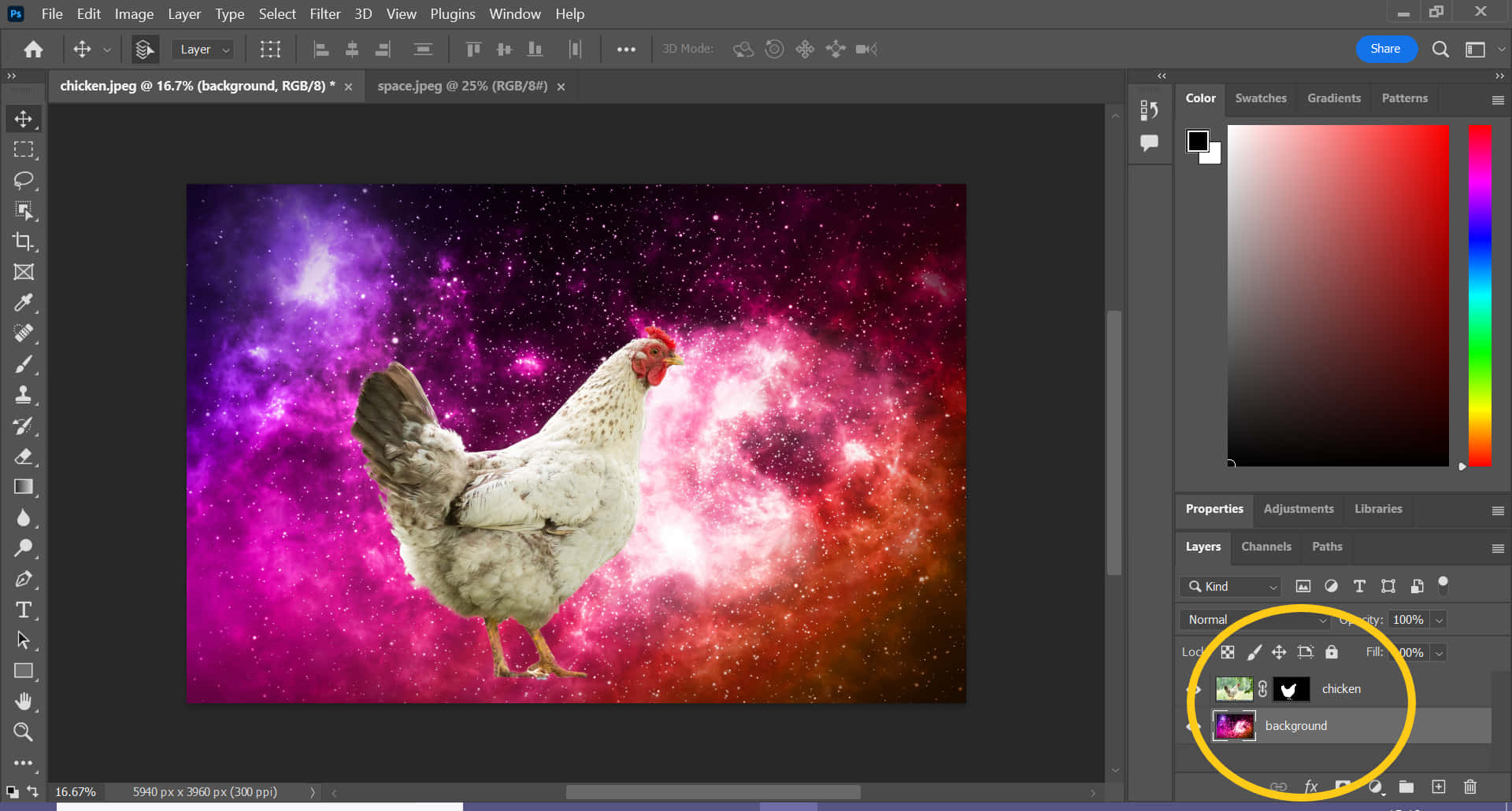 Vibrant Space Rooster - A Stunning Photoshop Creation Background