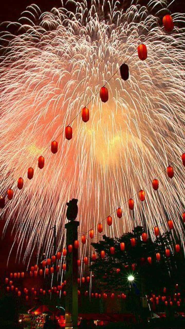 Vibrant Street Fireworks Celebrating Chinese New Year 2022 Background