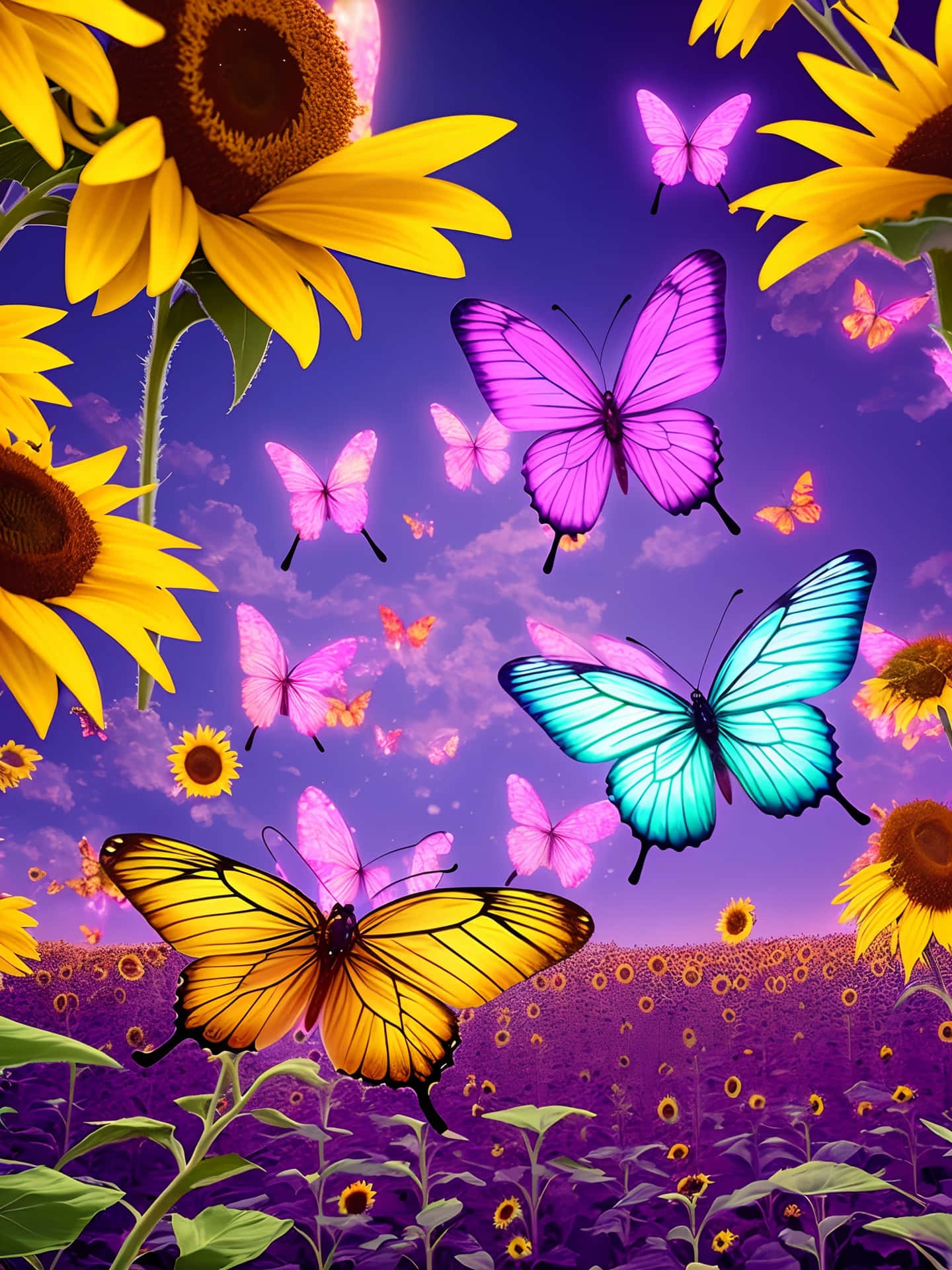 Vibrant_ Sunflowers_and_ Butterflies Background