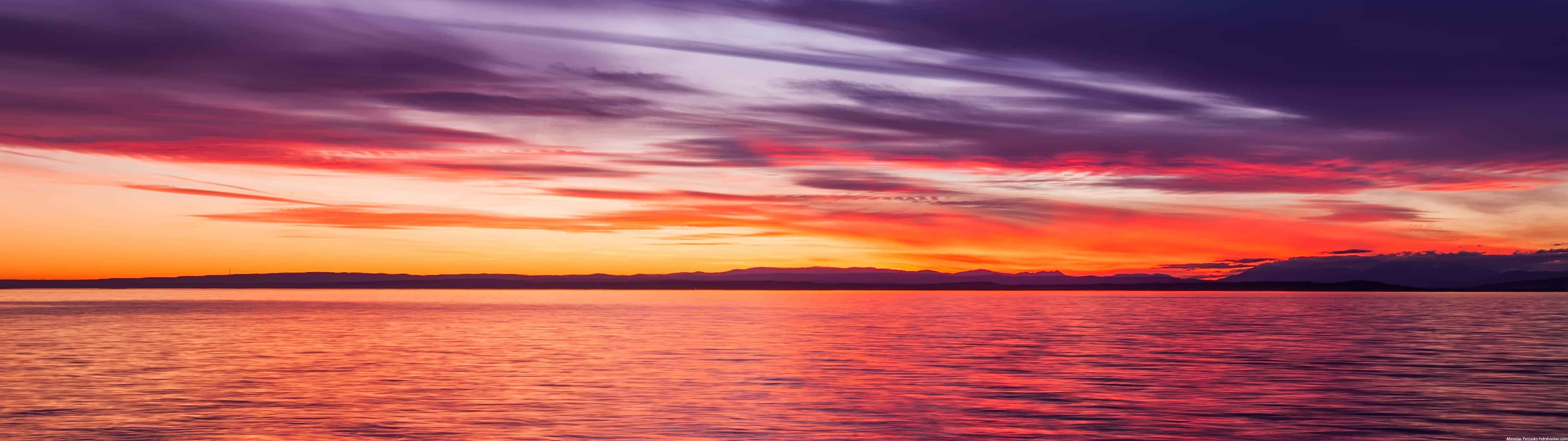 Vibrant Sunset Over Water Panorama Background