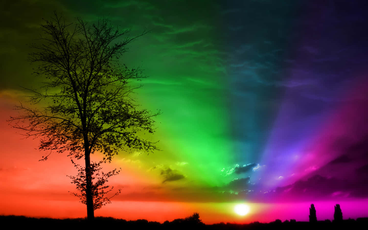 Vibrant Sunset Silhouette Background