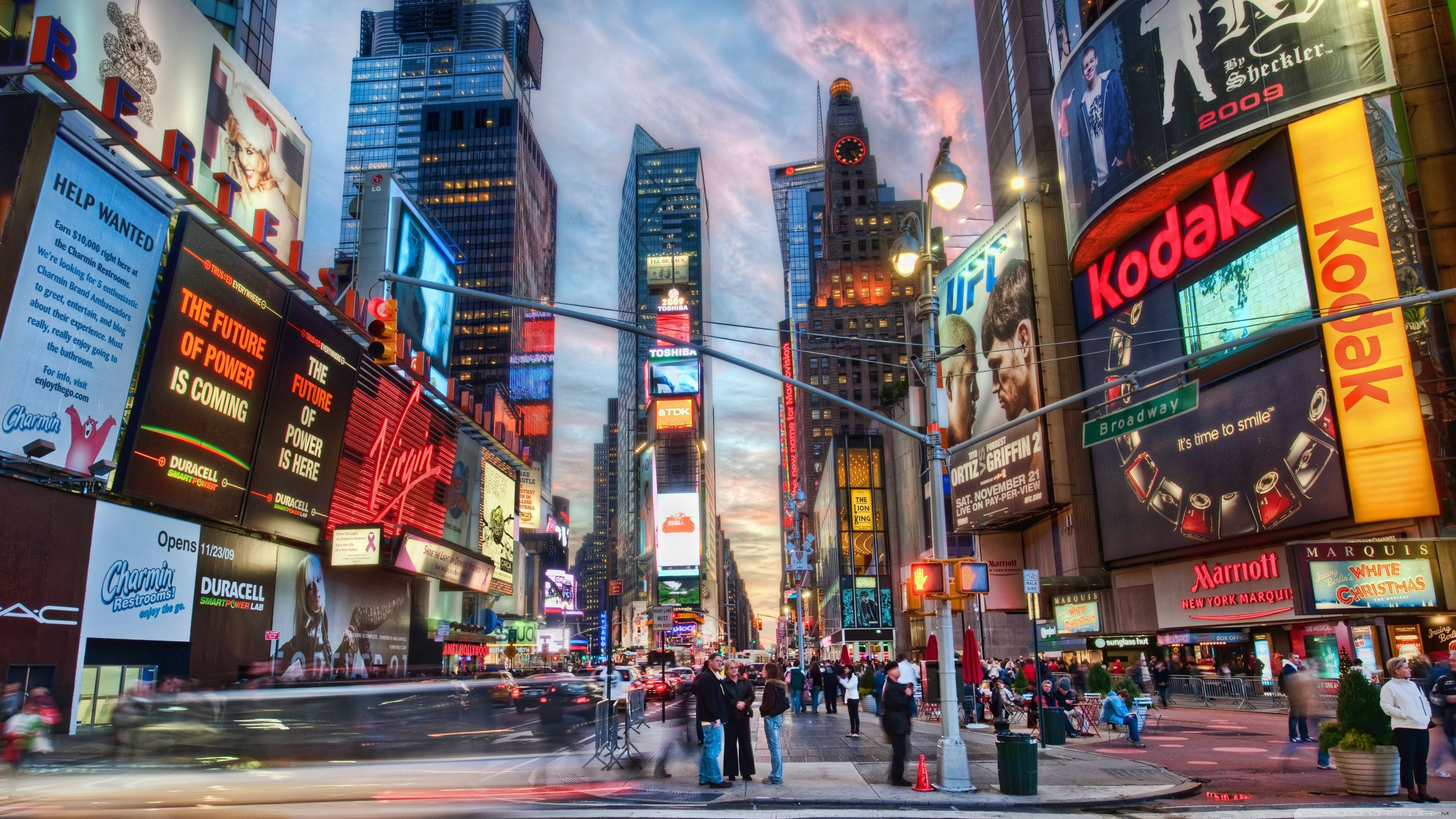 Vibrant Times Square Billboards In The Heart Of New York City Background