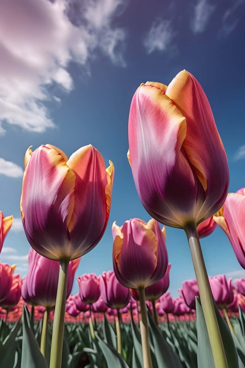 Vibrant_ Tulips_ Under_ Blue_ Sky Background