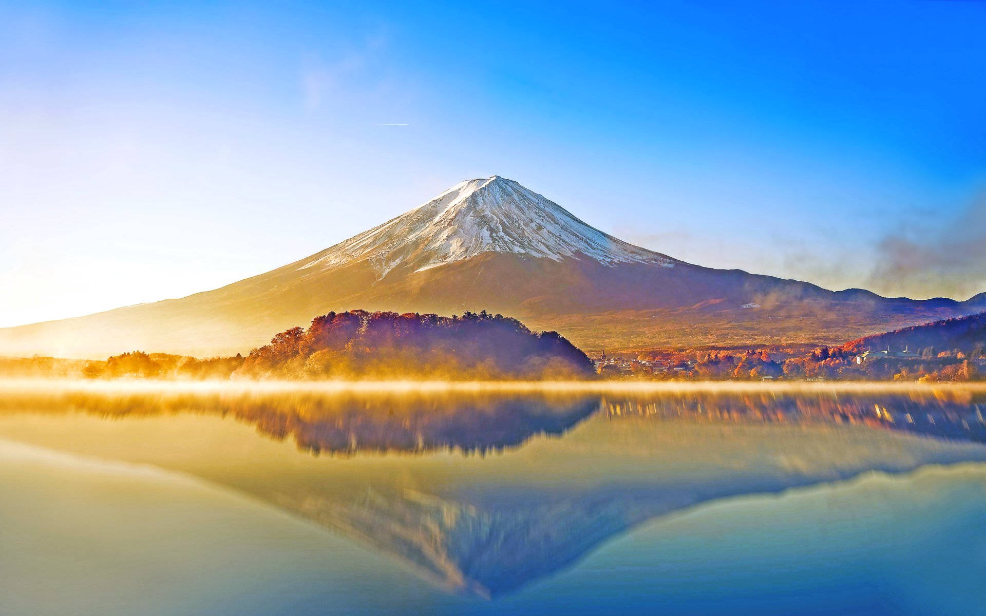 Vibrant View Of Mount Fuji Reflection On Lake