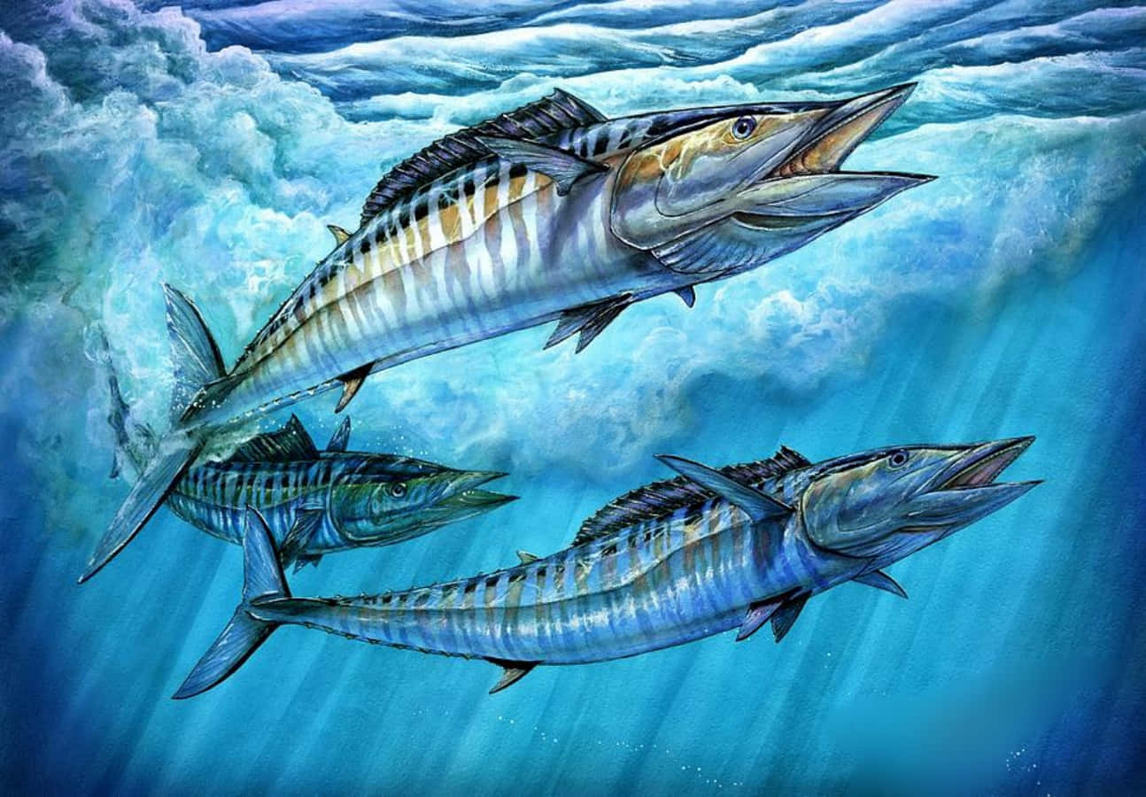 Vibrant Wahoo Fish In The Open Sea Background