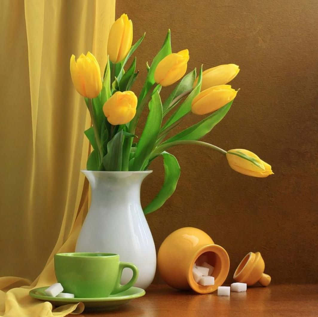 Vibrant Yellow Tulips In A Still Life Portrait Background