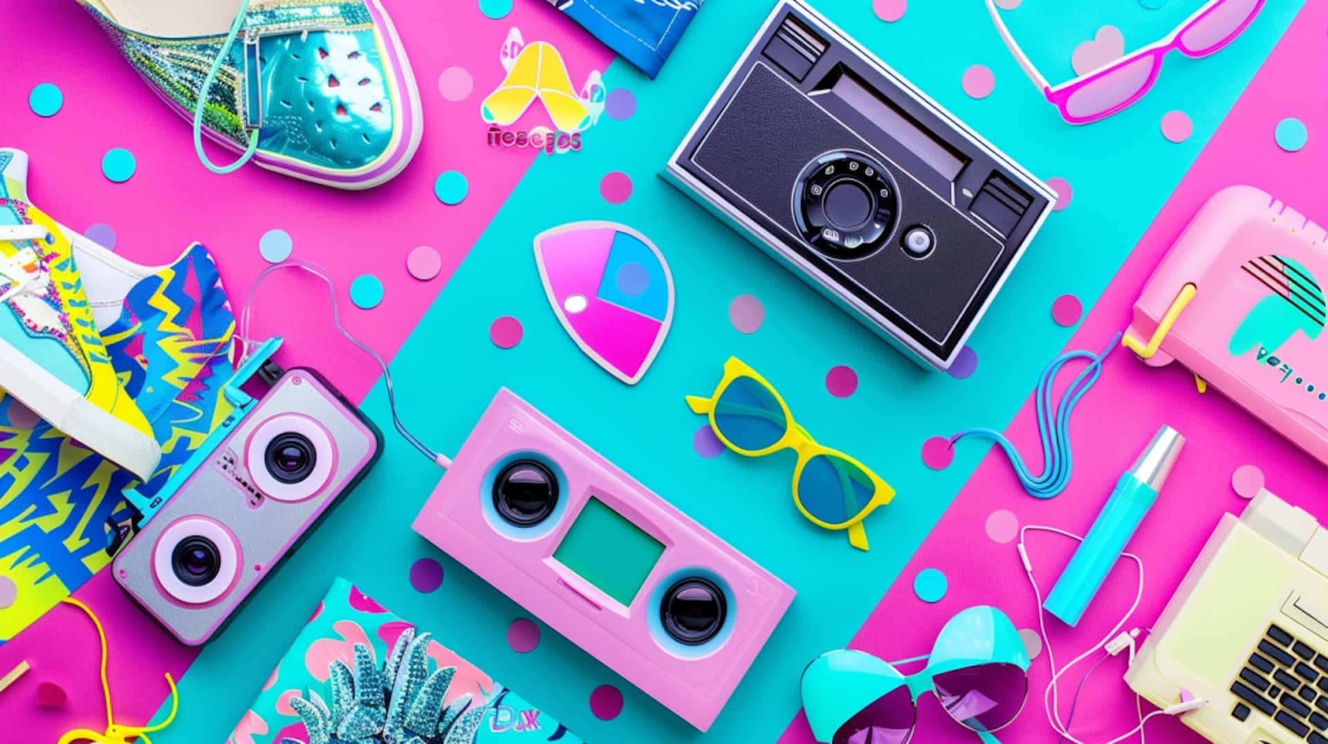 Vibrant90s Retro Objects Flatlay Background