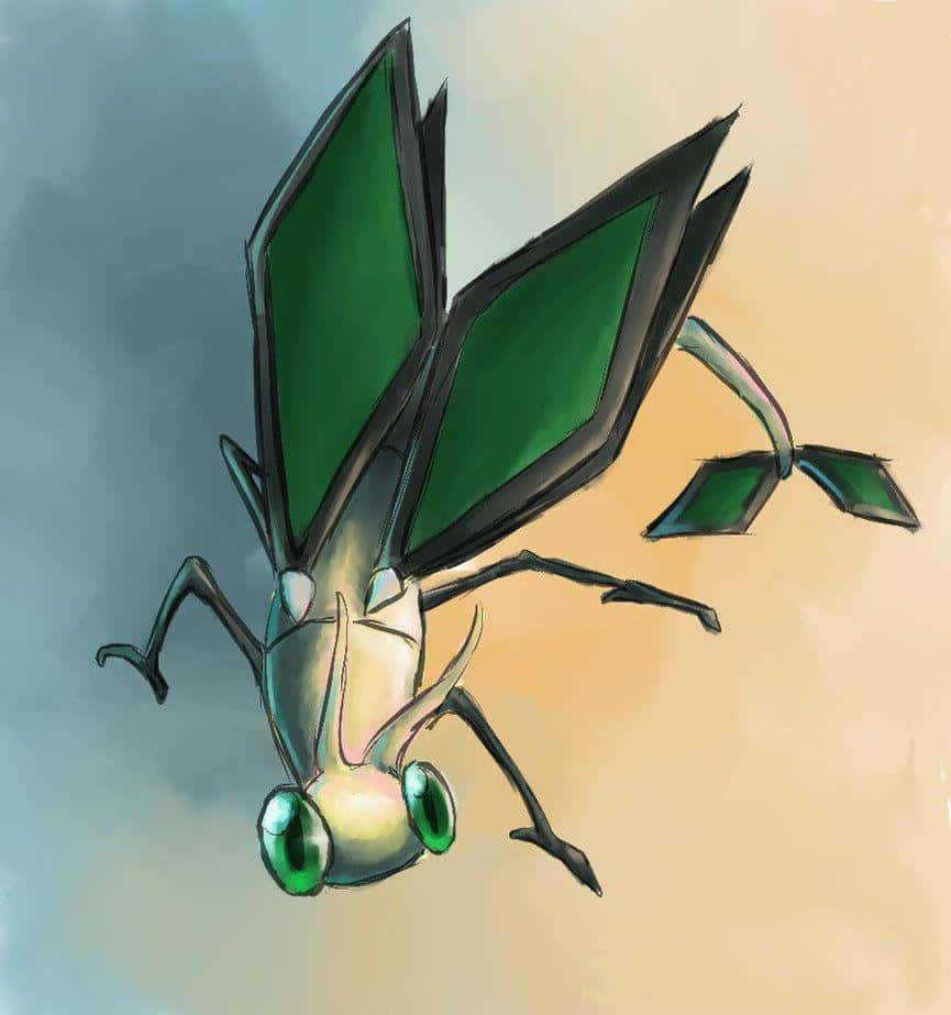 Vibrava Drawing With Dark Green Wings Background