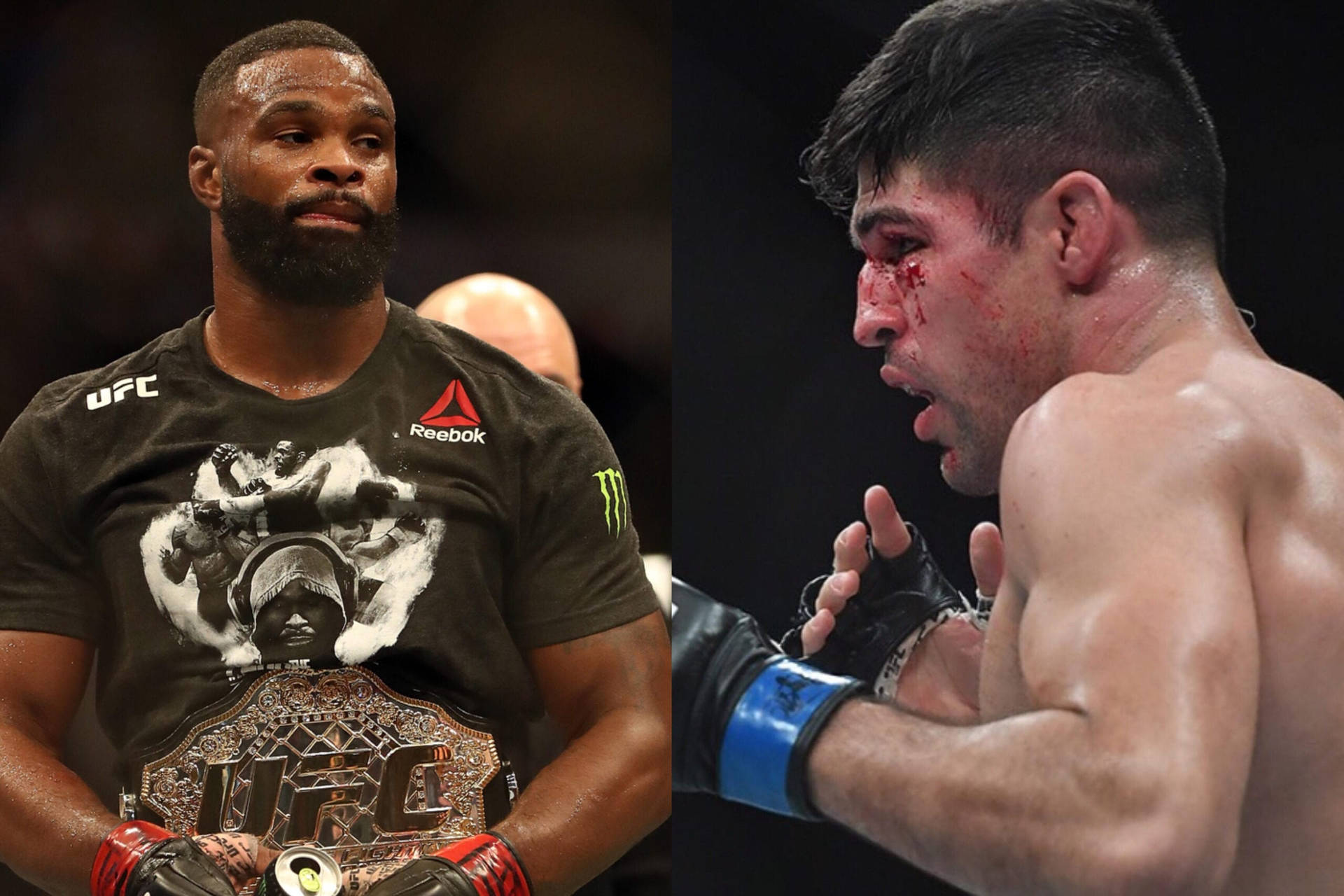 Vicente Luque Lands A Punch On Tyron Woodley During A High-stakes Fight.