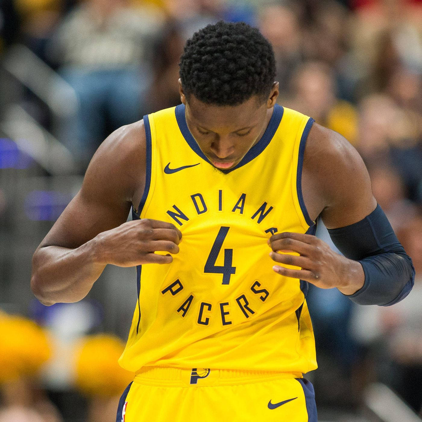 Victor Oladipo In Yellow Indiana Jersey Background