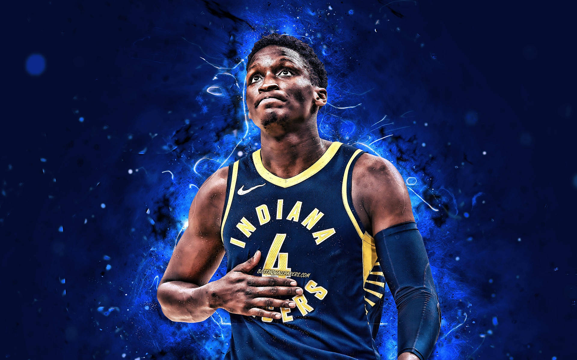 Victor Oladipo With A Brilliant Blue Backdrop