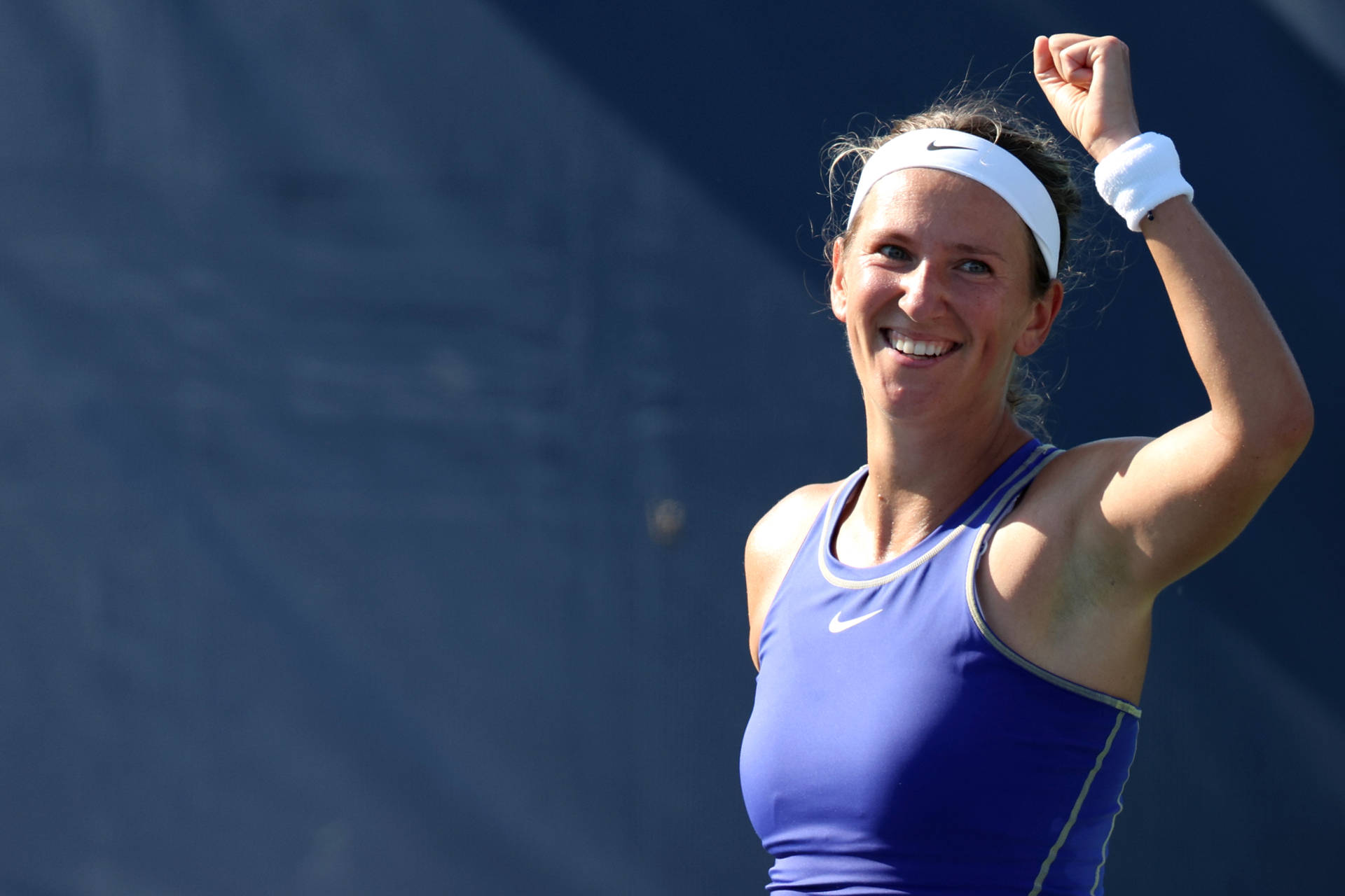 Victoria Azarenka Lifts Arm Victory Cheer Background