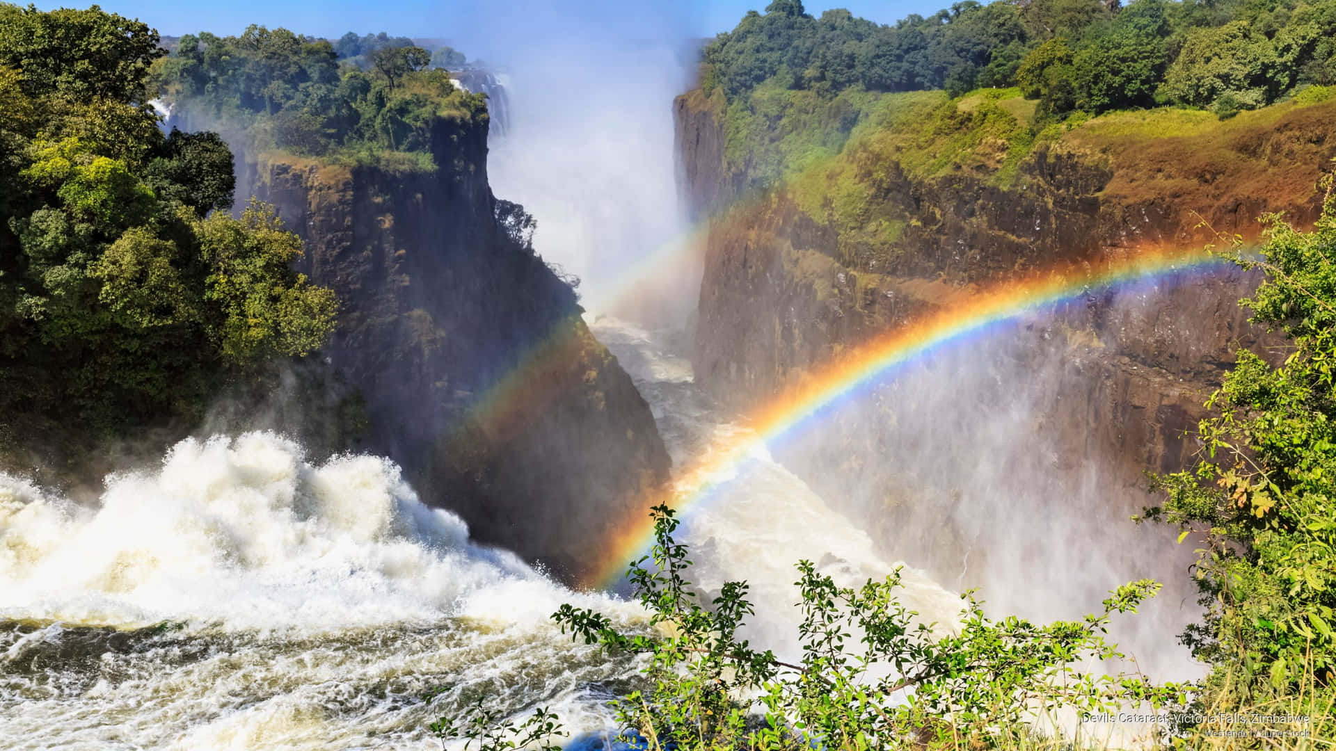 Victoria Falls Beautiful Rainbows Background
